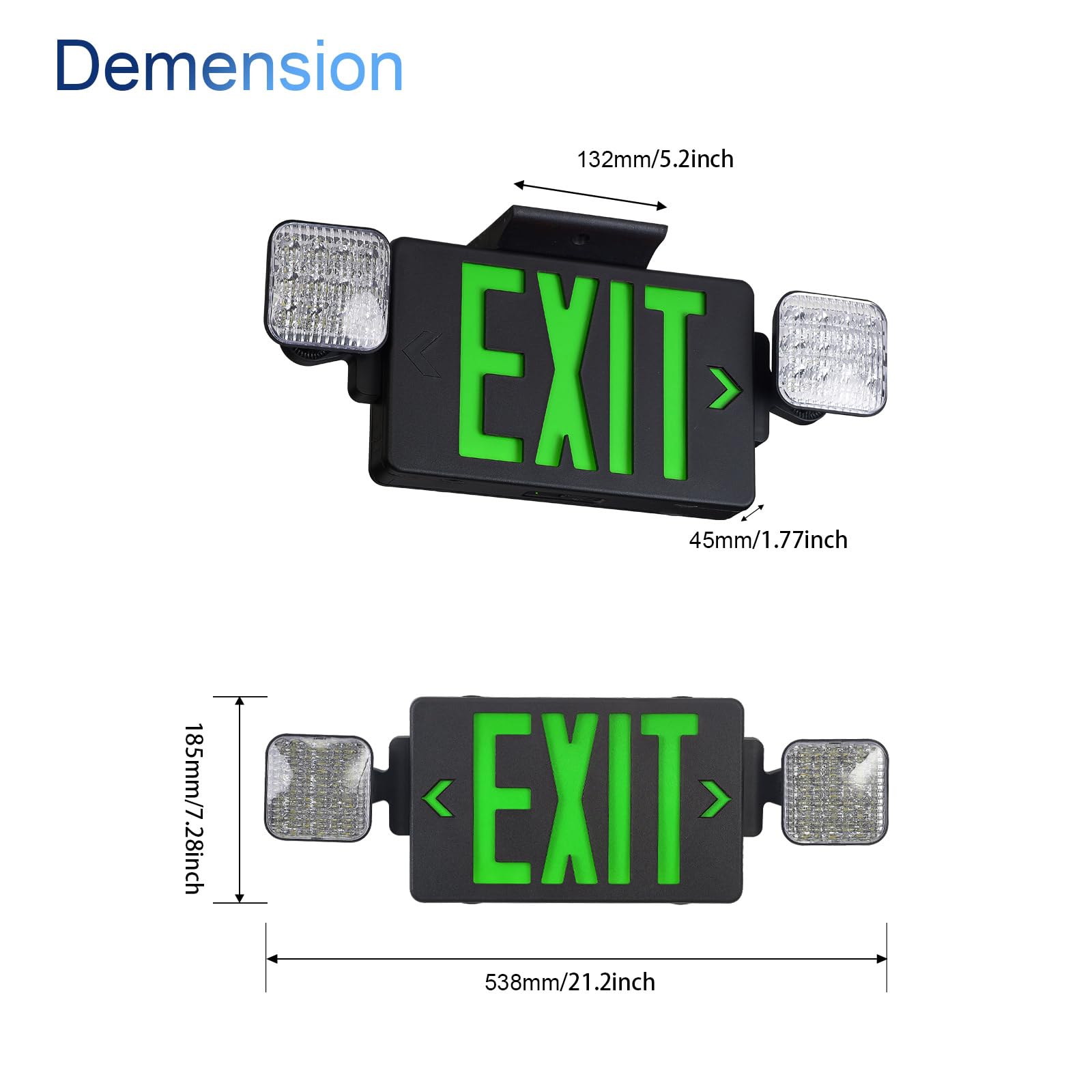 Tanlux Black Housing Exit Sign With Emergency Lights, Led Emergency Exit Light With Battery Backup, Ul Listed, Ac 120/277V, Comm