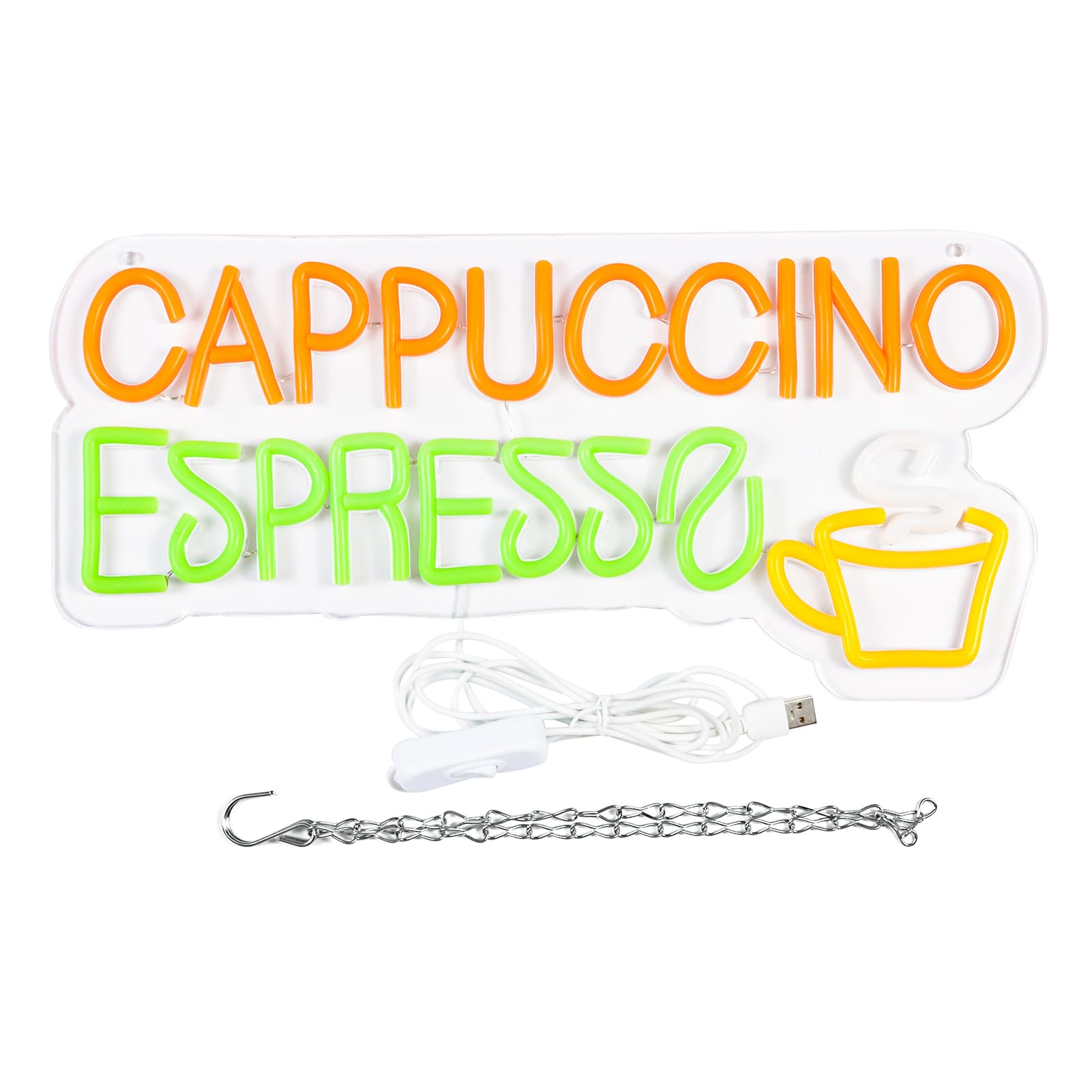 Balanar Neon Sign - Cappuccino Espresso LED Wall Decor for Coffee Bar, 16.1"x7.7", Acrylic, Beer Bar, Bistro Cafe, Man Cave Gift