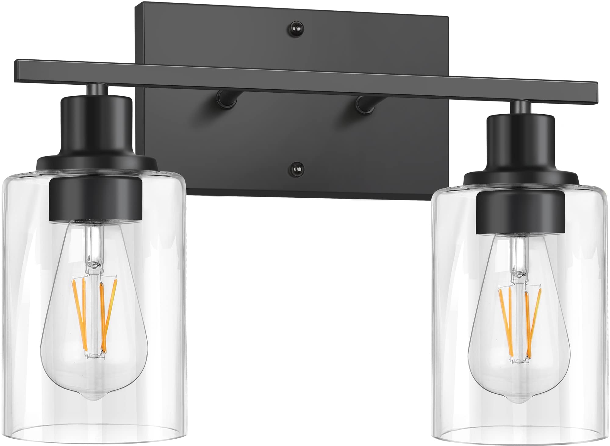 Shinetech 2-Light Bathroom Vanity Light Fixtures, Modern Wall Lighting With Clear Glass Shade, Matte Black Finished Wall Sconce