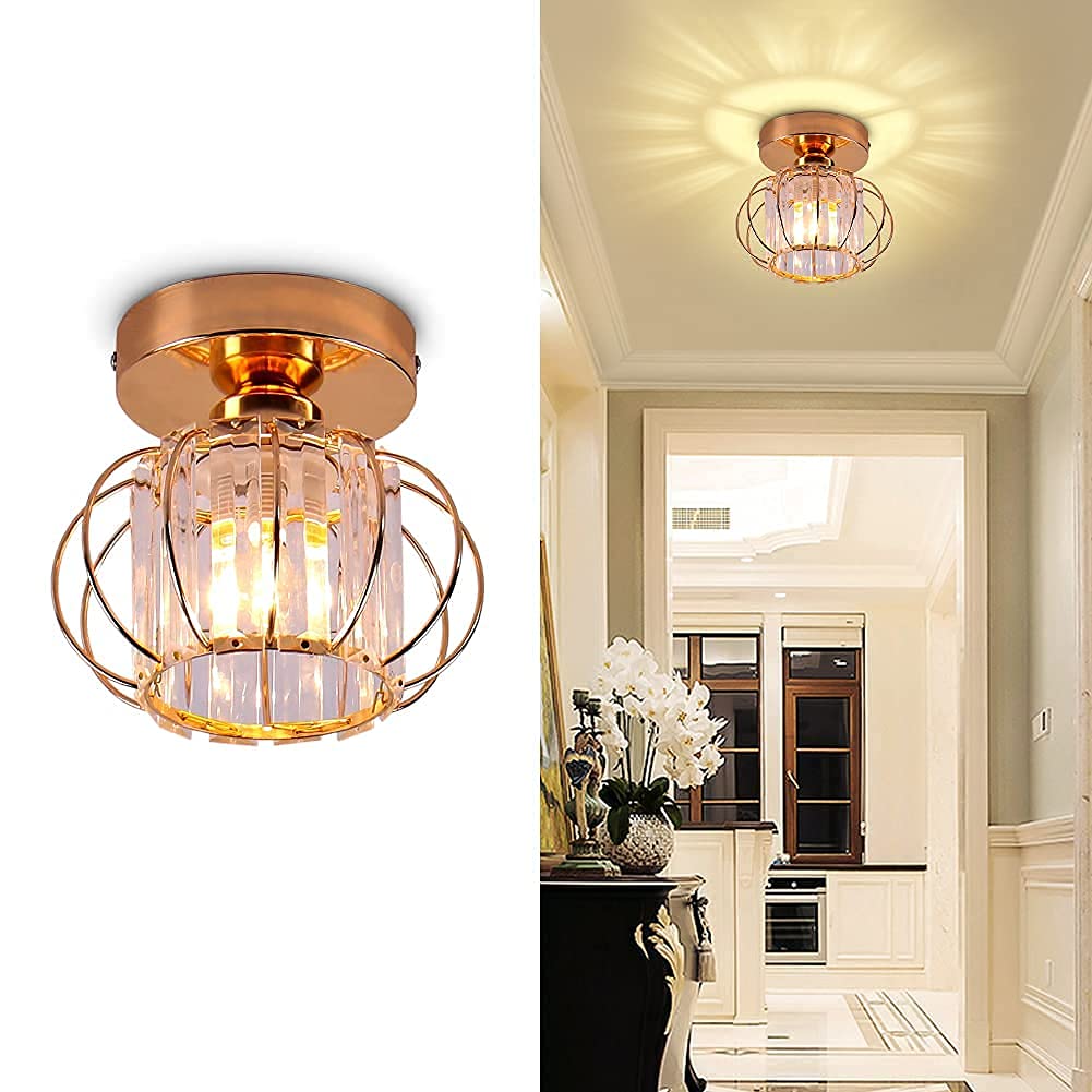 Gold Modern Semi Flush Mount Ceiling Light Fixture Mini Chandeliers Crystal Ceiling Flush Mount Ceiling Lighting Fixture Lampsha