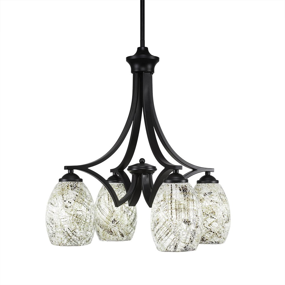 Toltec Lighting 568-MB-5054 Zilo 4 Light Chandelier with Natural Fusion Glass, 5&quot;, 16.25&quot; x 16.25&quot; x 21&quot;, Matte Black
