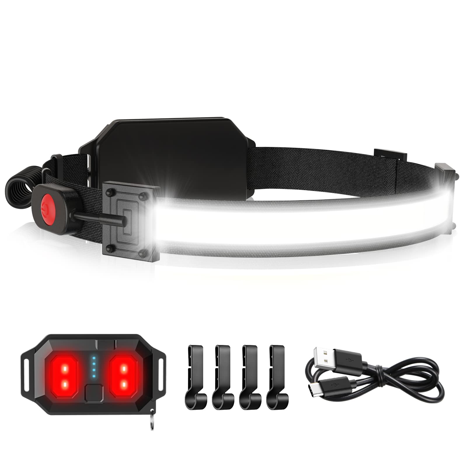 Spriak 1000 Lumen Led Headlamp, Usb Rechargeable, Waterproof, Wide-Beam, Red Taillight