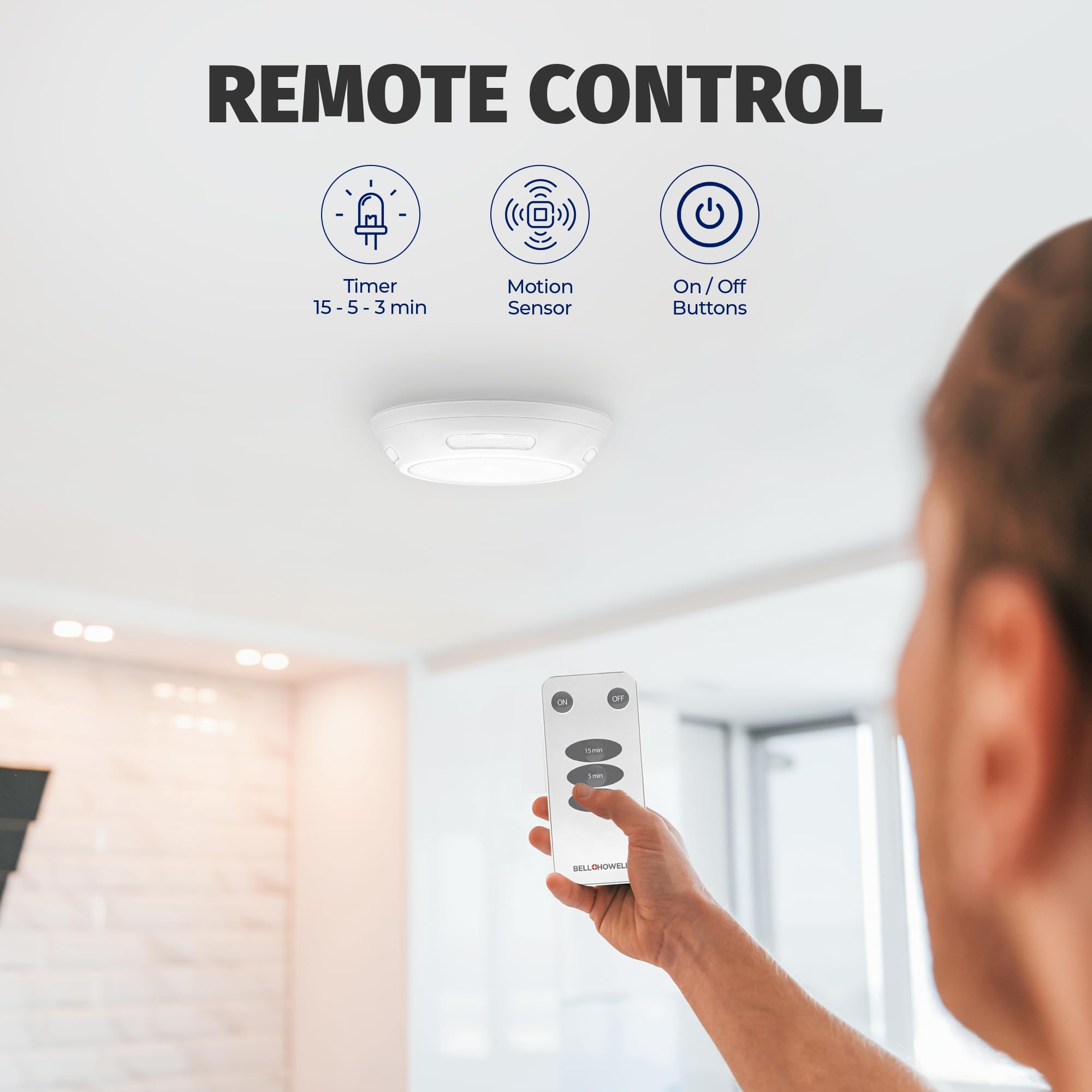 Motion Sensor Indoor Battery Operated Ceiling Lights, 300 Lumens Bright Easy to Install Wireless Ceiling with Remote, Indoor Mot