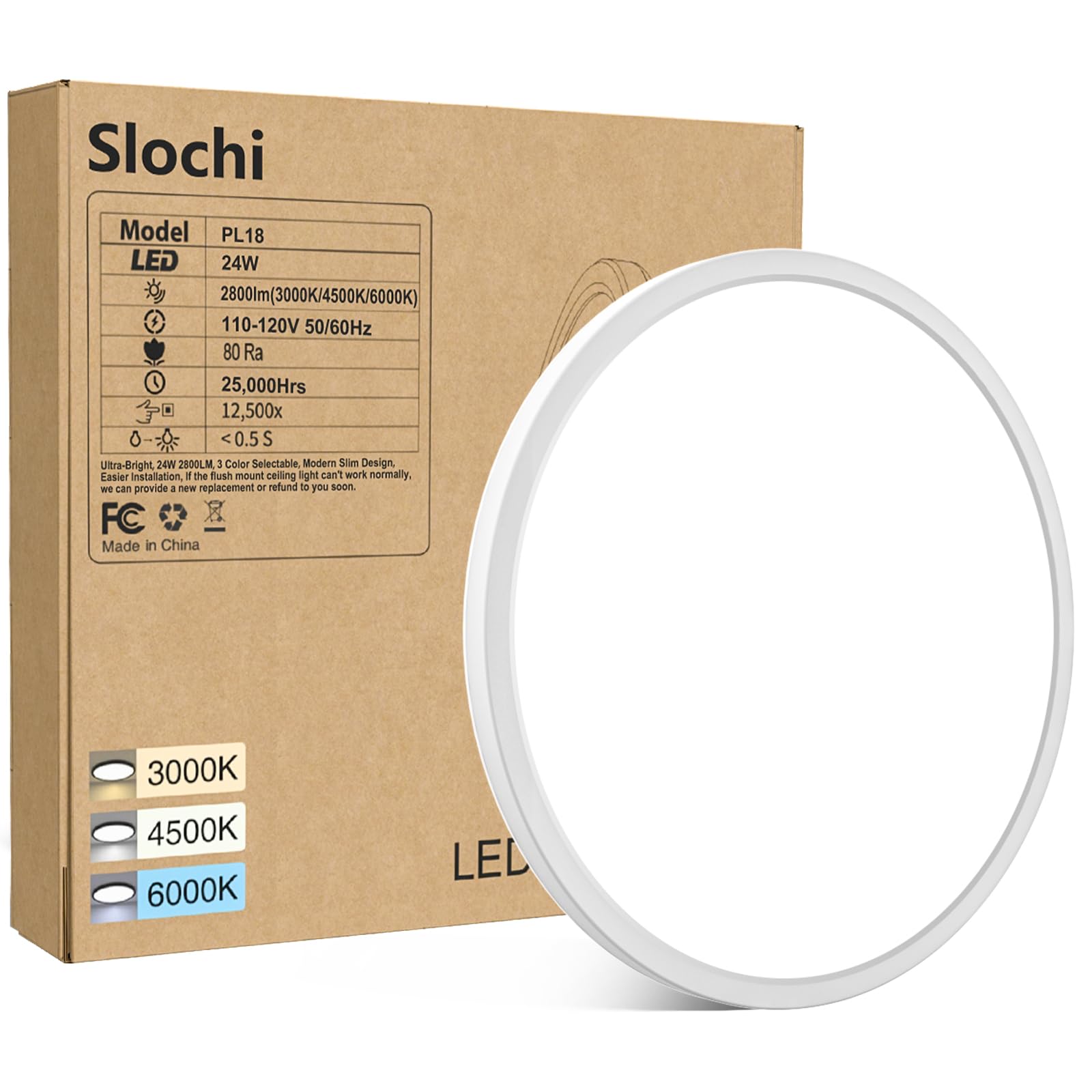 4PACK White Flush Mount LED Ceiling Light - 9Inch, 24Watt, 3000k/4500k/6000K, Ultra Slim for Bedroom, Living Room, Kitchen, Hall