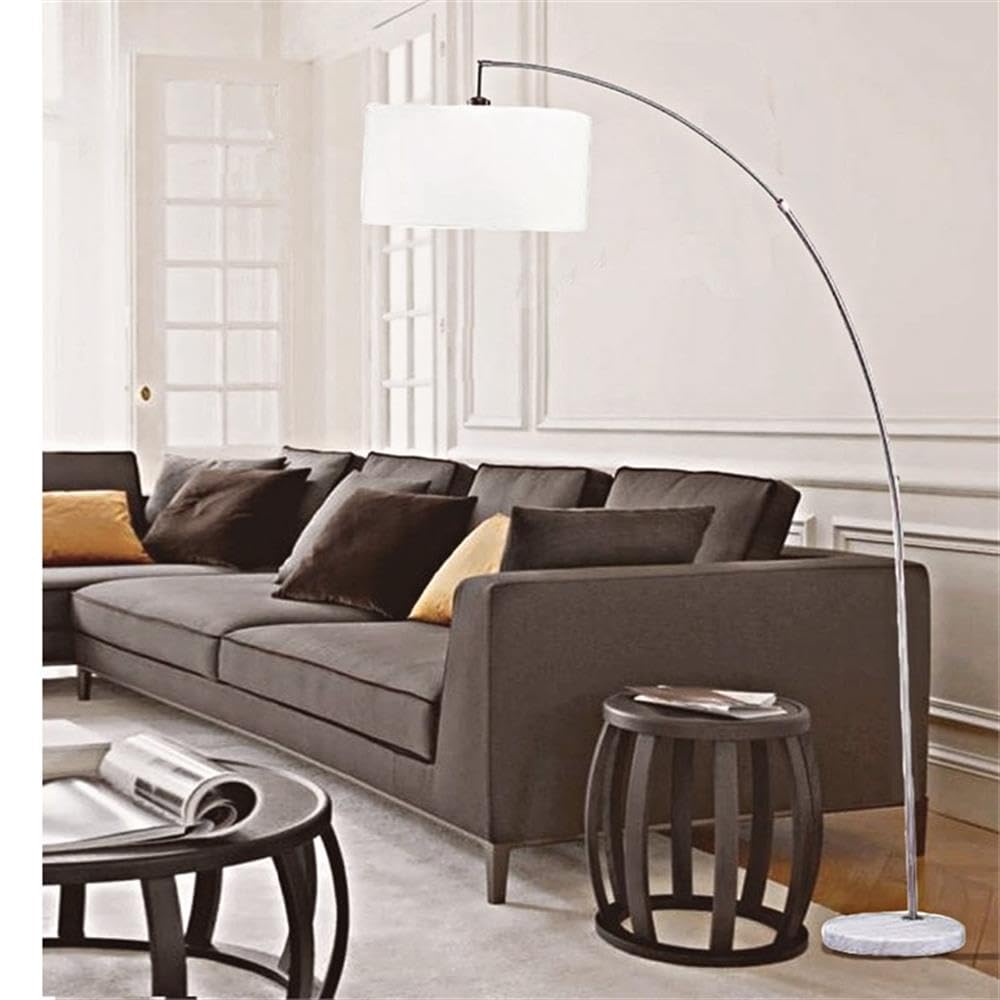 SH Lighting Metal Arching Floor Lamp with Hanging Shade & Marble Base - Features Large Drum Style Shade - 78 Tall Fits in Living
