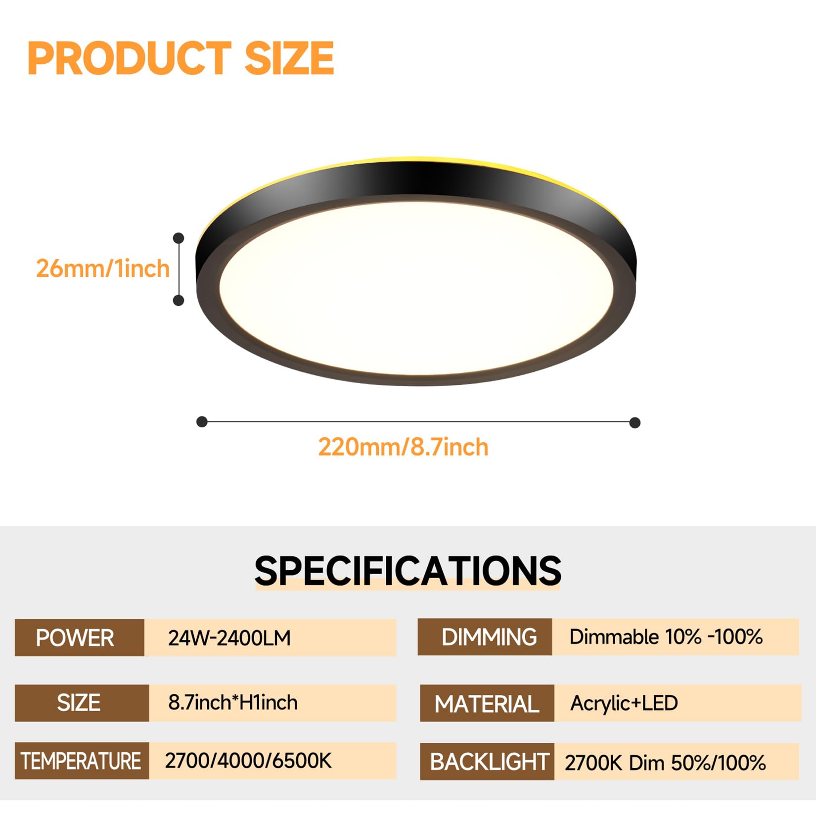 Mille Lucciole 2 Pack Flush Mount Ceiling Light Fixture With Remote Control, Dimmable Led Ceiling Lights Black 8.7 Inch 24W 2400