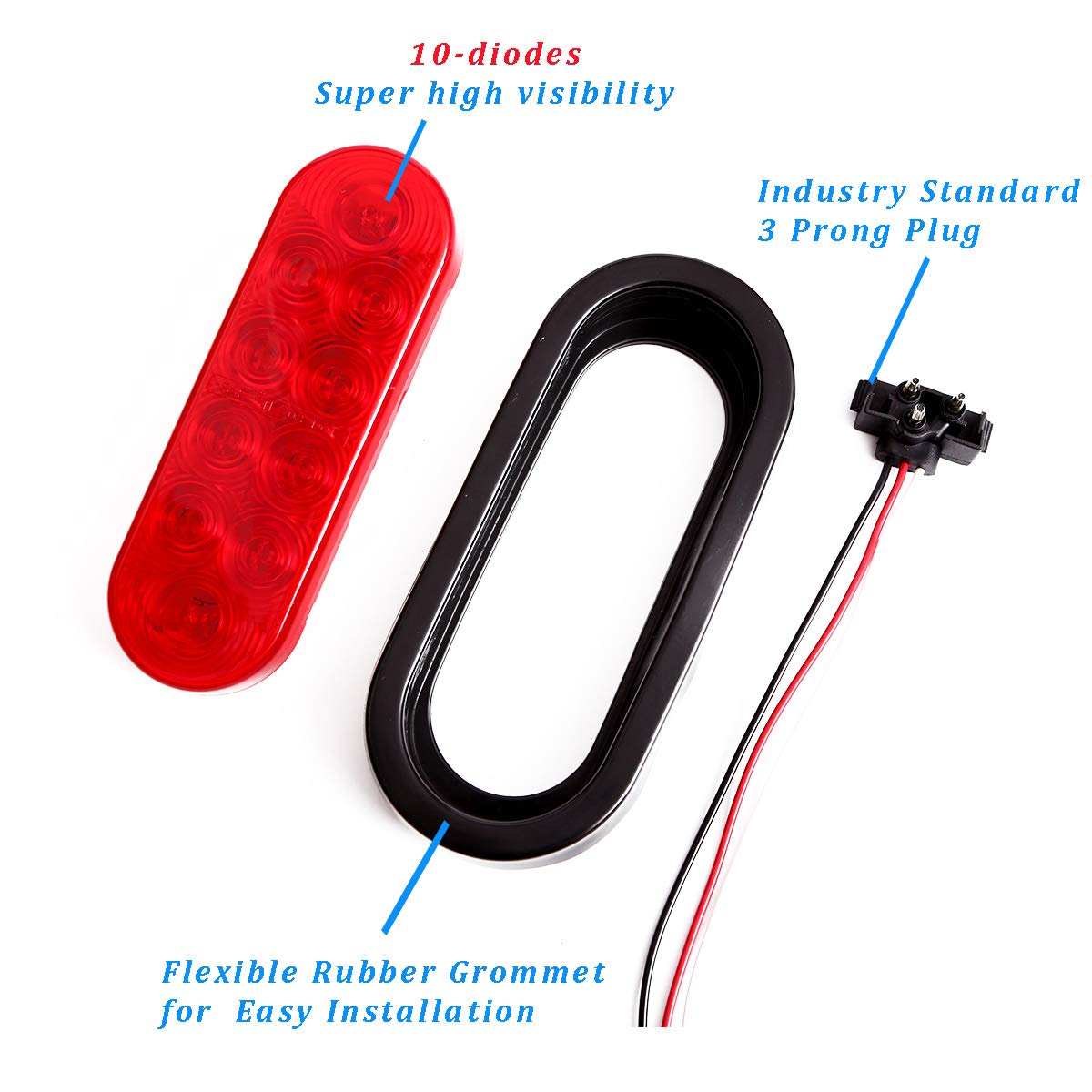 Czc Auto 6'' Led Waterproof Oval Red Trailer Lights Rear Stop Turn Signal Parking Tail Brake Lights For Trailer Truck Rv (Red, 4