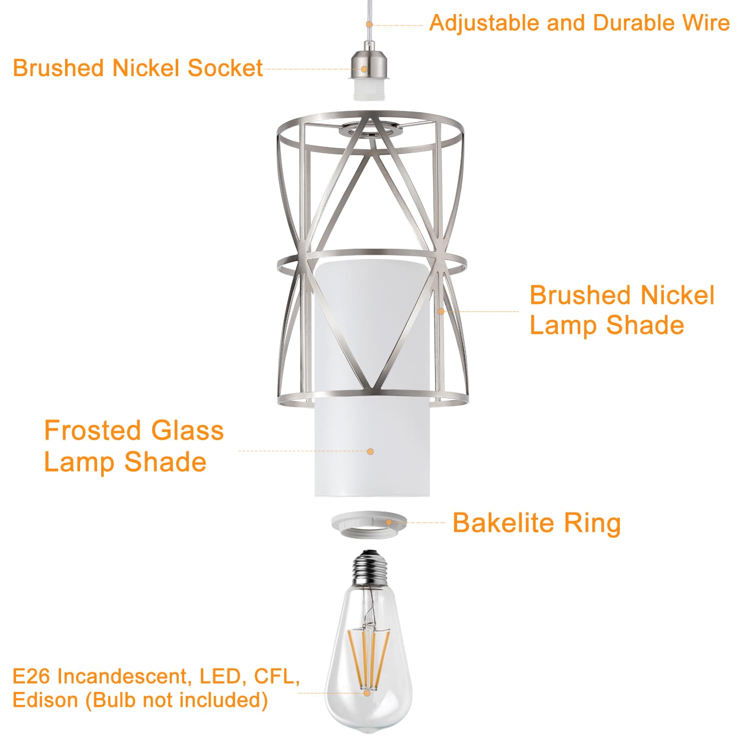 Zlierop Modern Pendant Light With Frosted Glass, Brushed Nickel Hanging Kitchen Lights, Cylindrical Pendant Lights Kitchen Island, Kitchen Pendant Lighting Over Island, Foyer, Dining Room, Entryway