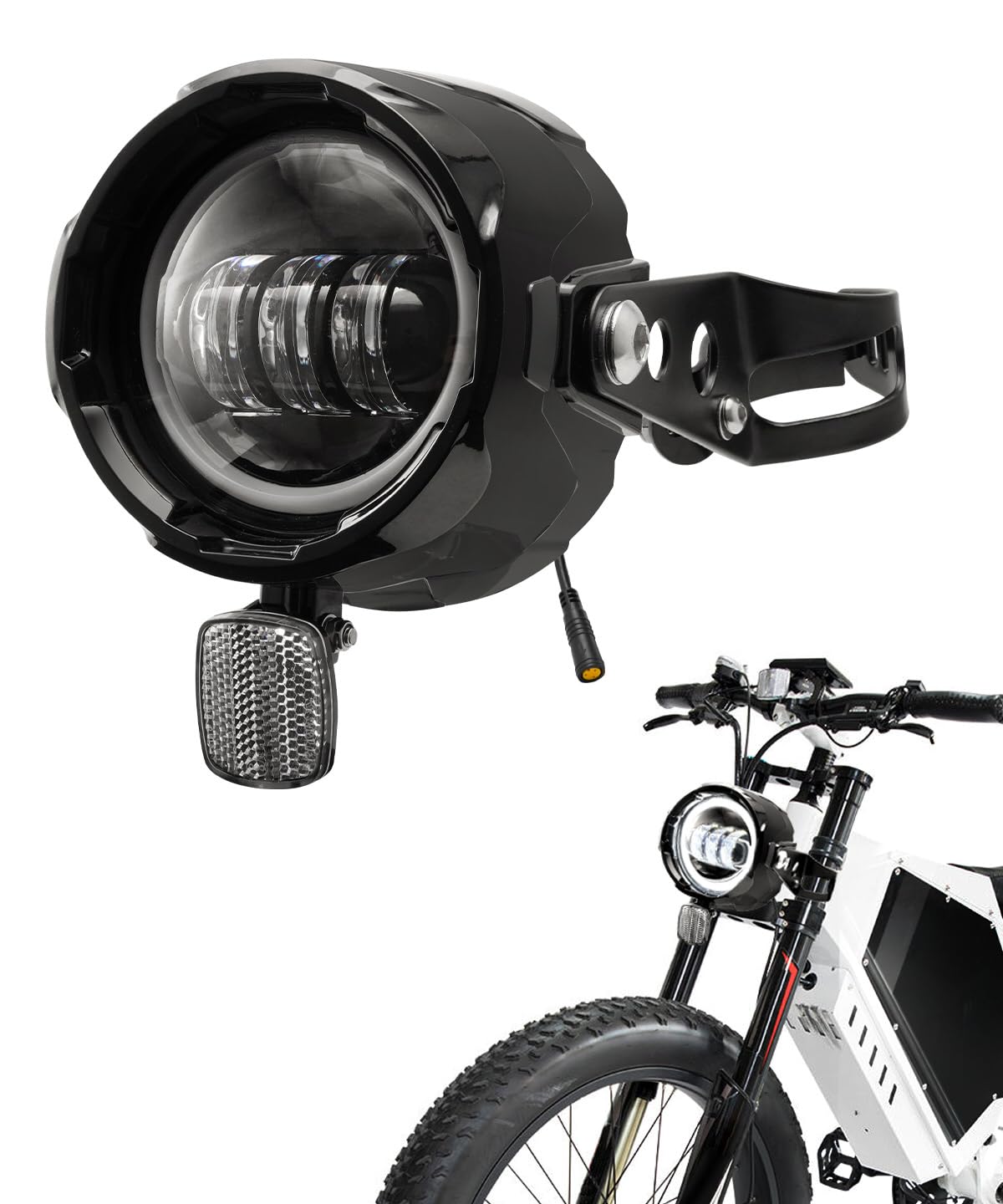 Lusgwufad LED Ebike Headlight with White Halo Compatible with Super73-S2 SE, S2 Laguna, and R Brooklyn SE 2021 Models, 3 Pin Plu