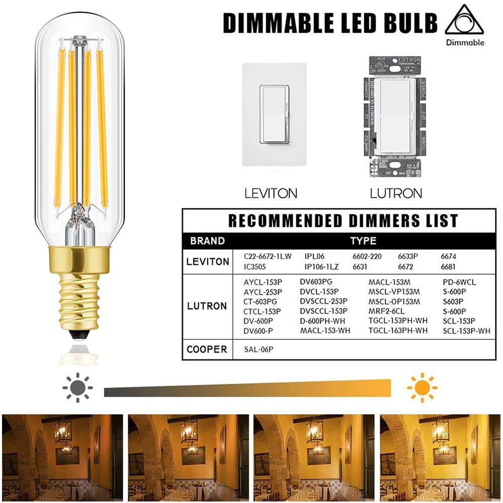 Leools E12 LED Bulb 8W 2700K Warm White Clear 800lm Dimmable Vintage Candle Bulb 6-Pack T6 Glass 3.7 inch