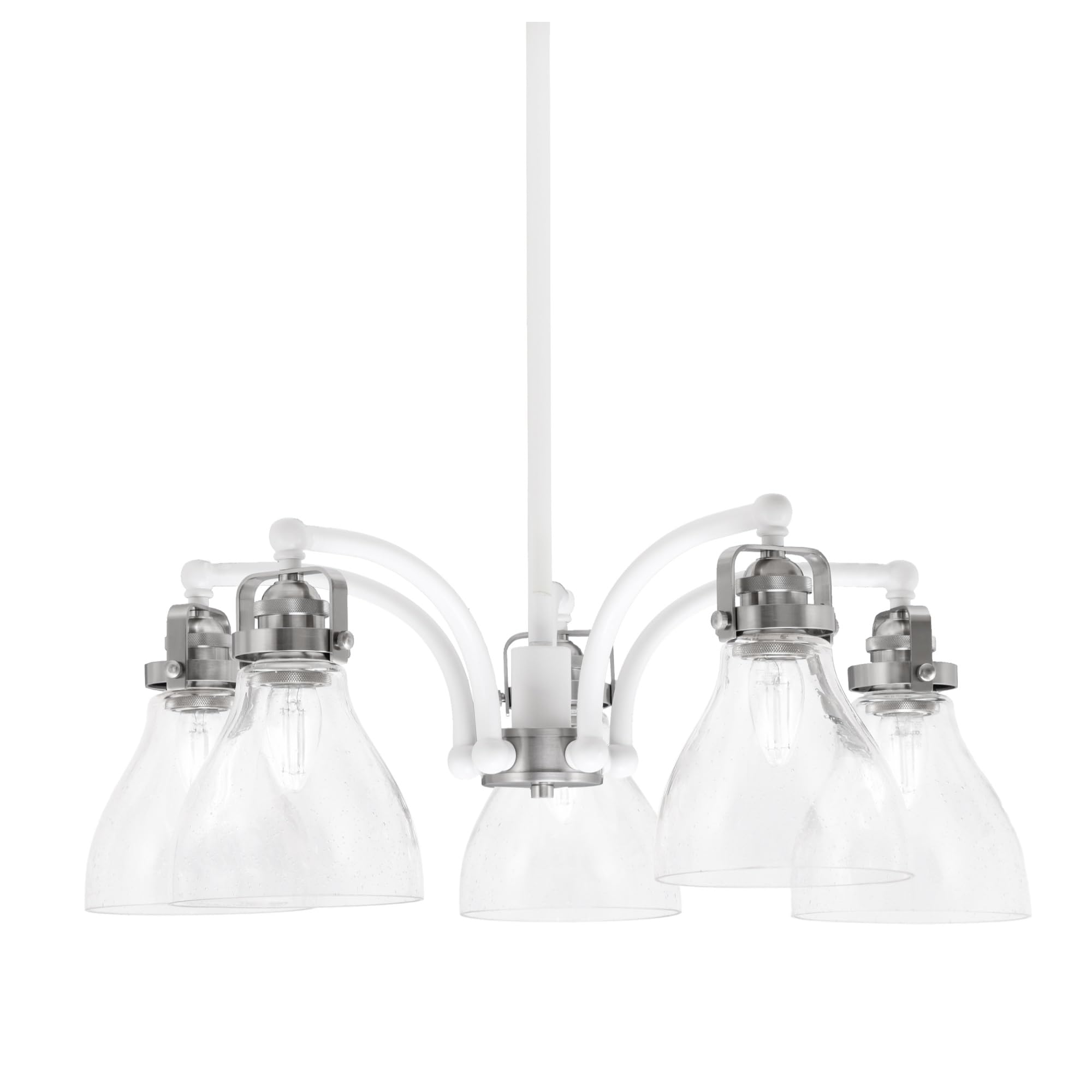 Easton Downlight, 5 Light, Chandelier Shown In White & Brushed Nickel Finish With 6.25&quot; Clear Bubble Glass