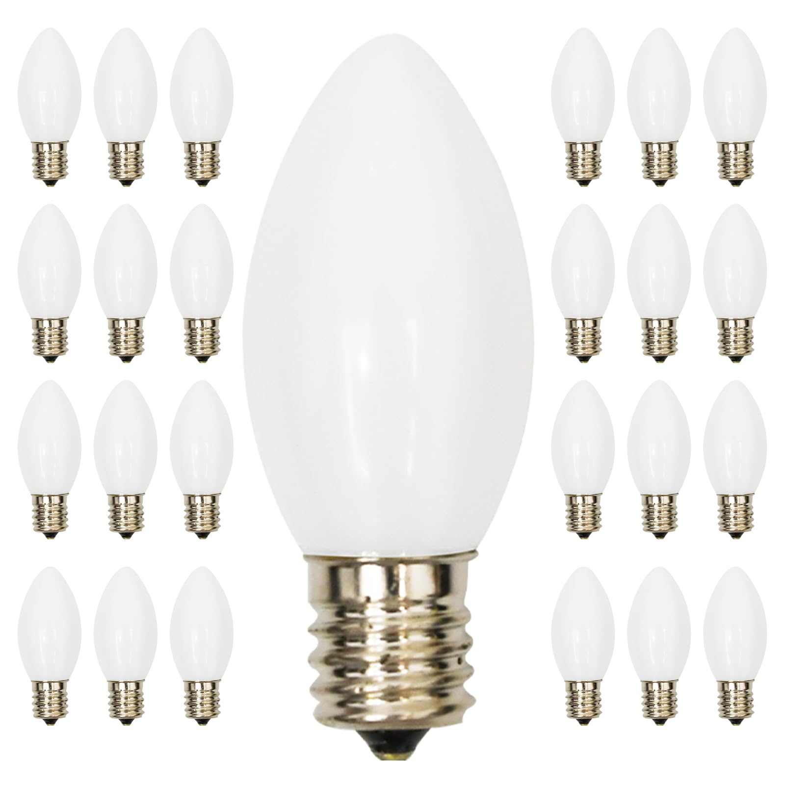 Doratale 25 Pack Christmas Replacement Bulb, C9 Ceramic White Outdoor Christmas Bulb For Christmas Party String Lights, E17 Inte