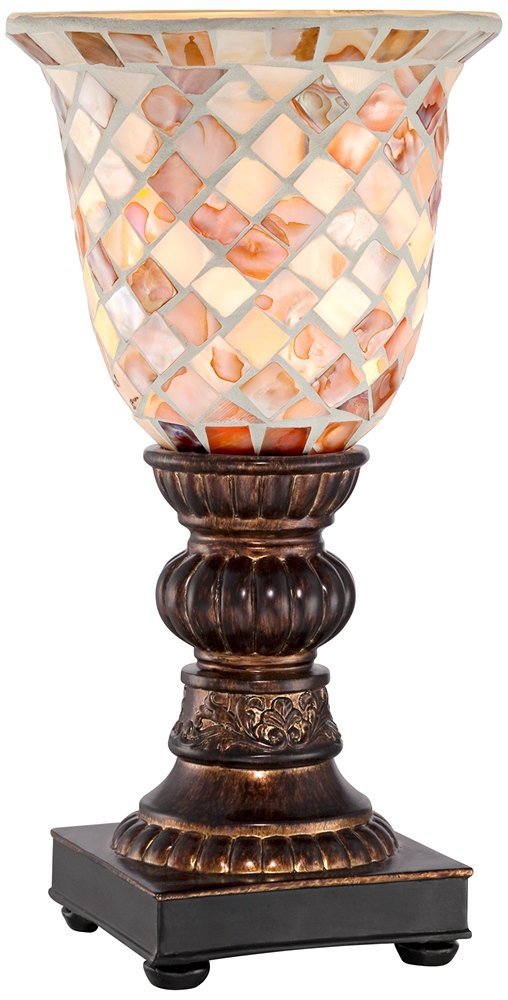 Regency Hill Mosaic Traditional Vintage Uplight Accent Table Lamp 12 High Dark Bronze Brown Earth Tone Ivory Glass Shade for Cot