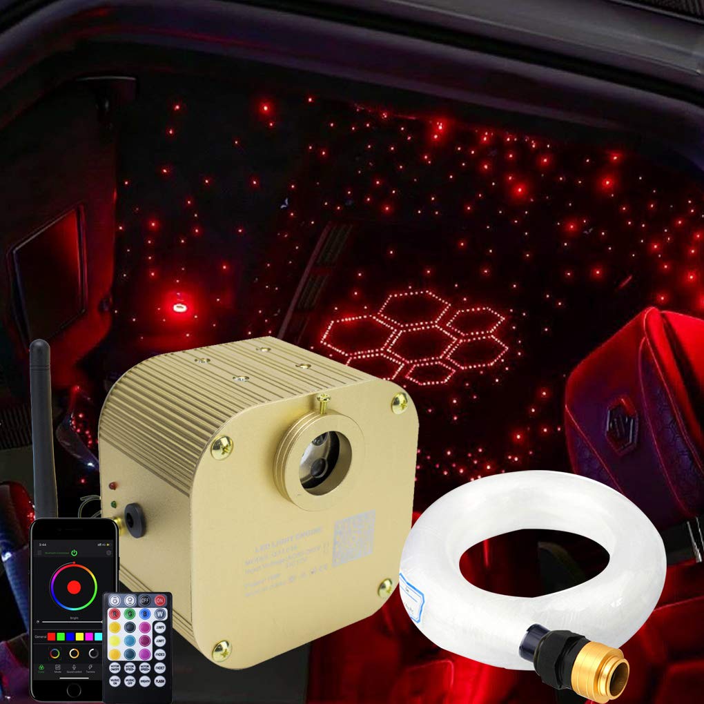 Azimom Bluetooth/App Control 16W Twinkle Fiber Optic Lights Star Ceiling Lighting Kits 550Pcs*0.03In13.1Ft Fiber Strands Rgbw Music Sound Control Light Engine Home Indoor Car Interior Decor