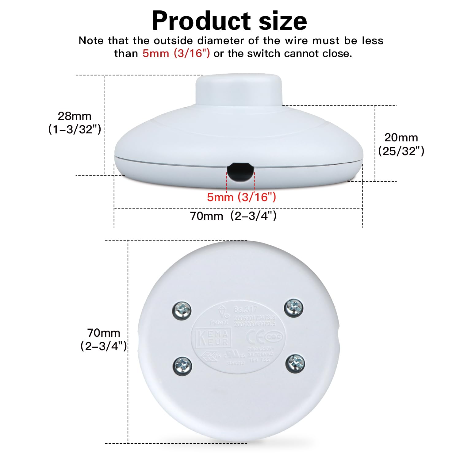 Helunsi 1Pcs Floor Lamp Foot Switch, White Foot Pedal Switch, Round Floor Lamps Foot Inline Switch, Step On Off Spring Push Butt