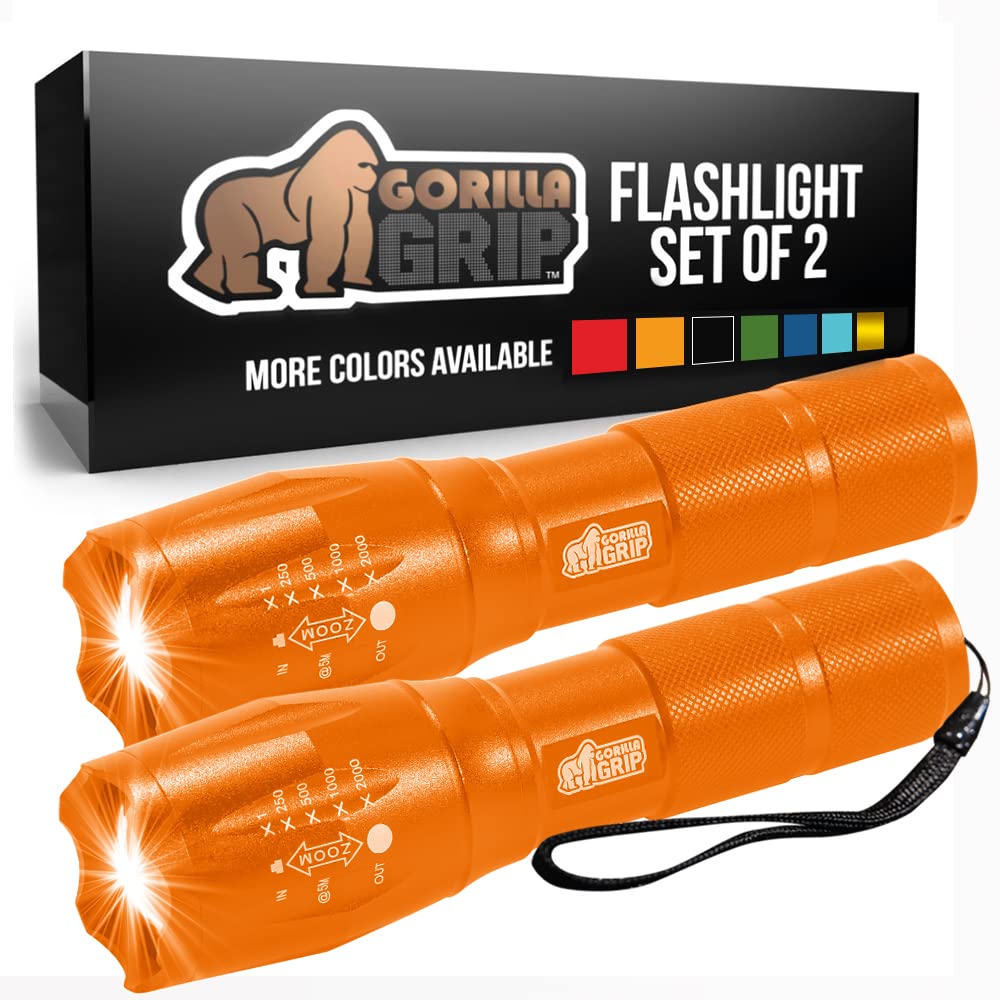 Gorilla Grip 2 Pack Led Tactical Handheld Flashlight, High Lumens, Bright 5 Mode, Long Lasting Water Resistant, 750 Ft Zoom Flas