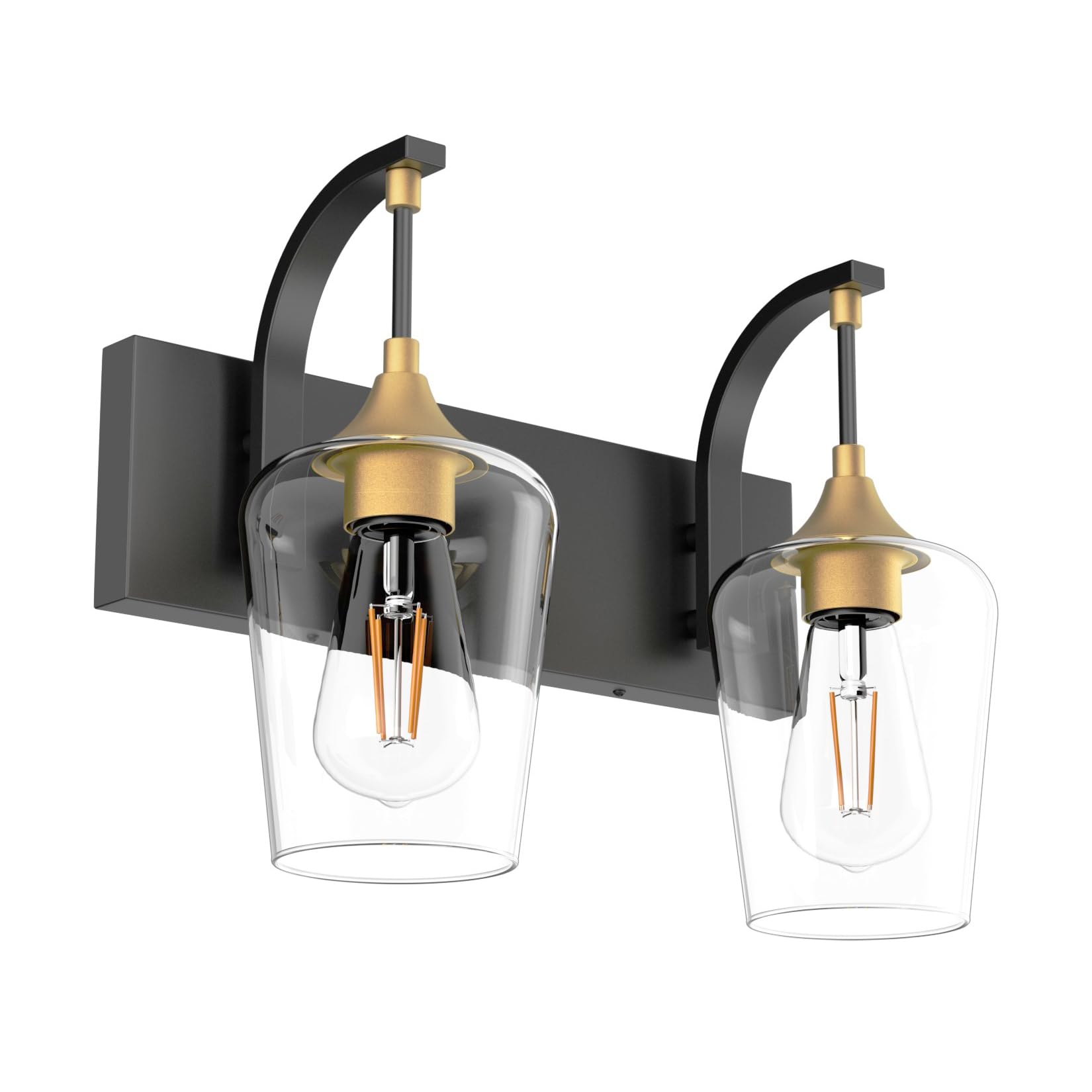 Ralbay Black/Gold Vanity Light 2 Lights Industrial Bathroom Light Fixtures Over Mirror With Clear Glass Black Bathroom Wall Mount Lighting Sconce