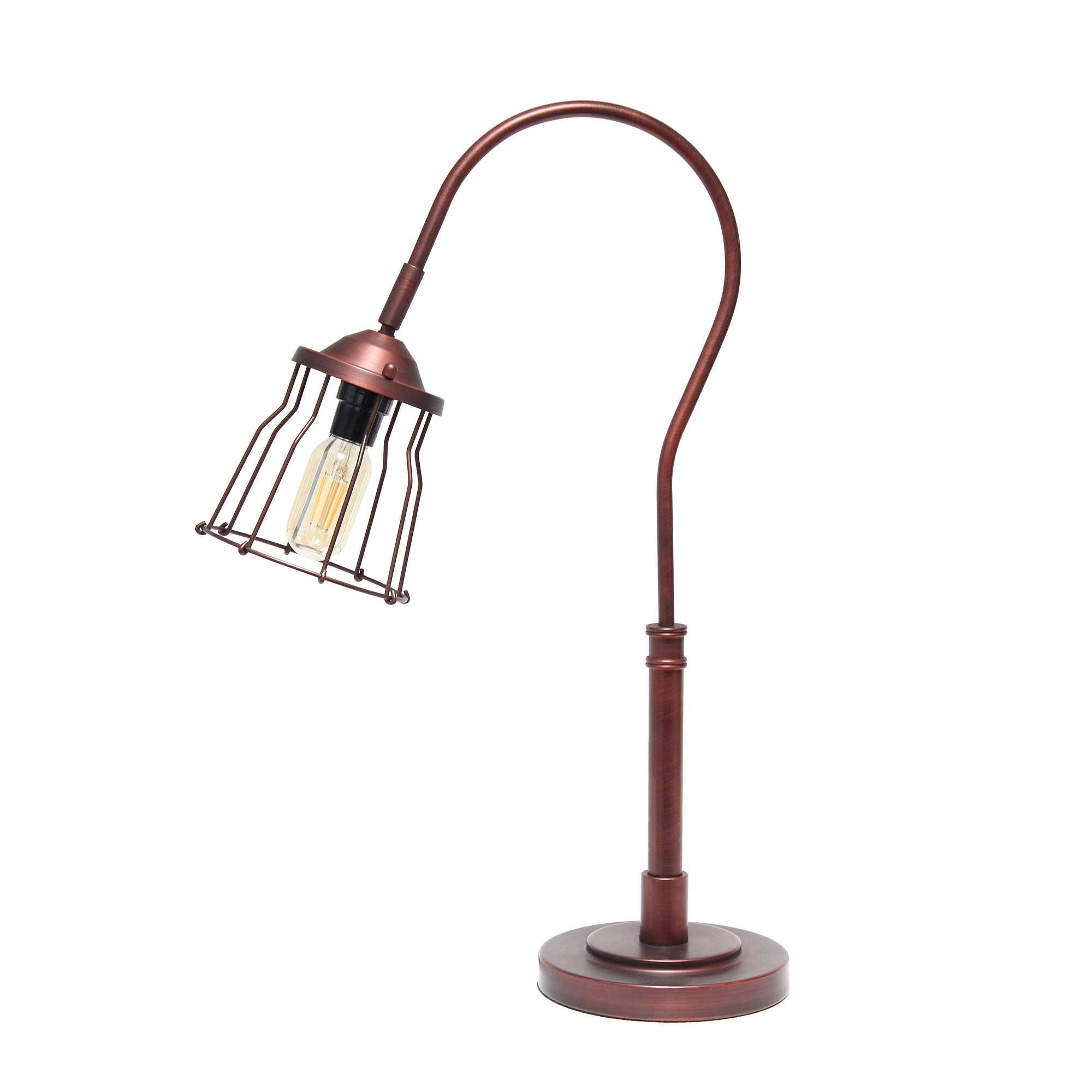 LALIA HOME Rustic Caged Shade Table Lamp, Metal, 16inL x 7inW x 25inH, Red Bronze, Model LHT-5030-RB