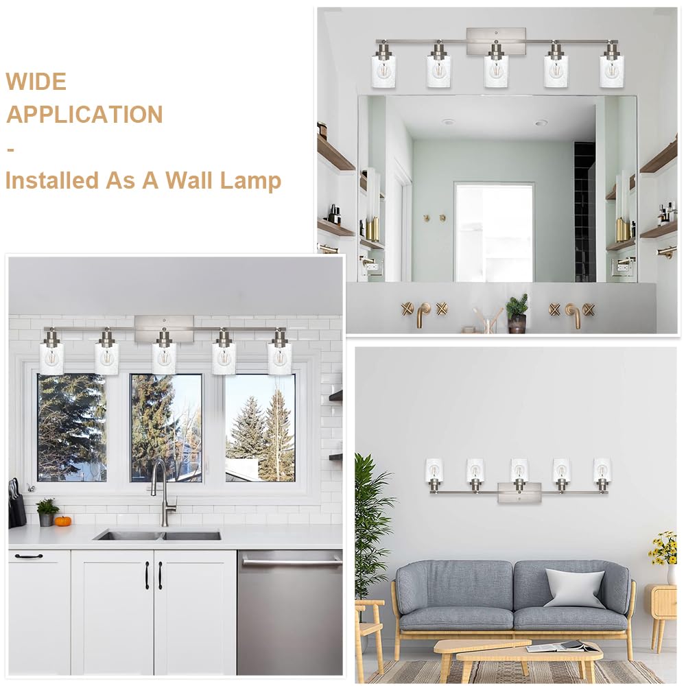 Winshen 5-Light Track Lighting Kit, Bathroom Vanity Light Ceiling Spotlight In Brushed Nickel For Kitchen Shop, Seeded Glass Sha