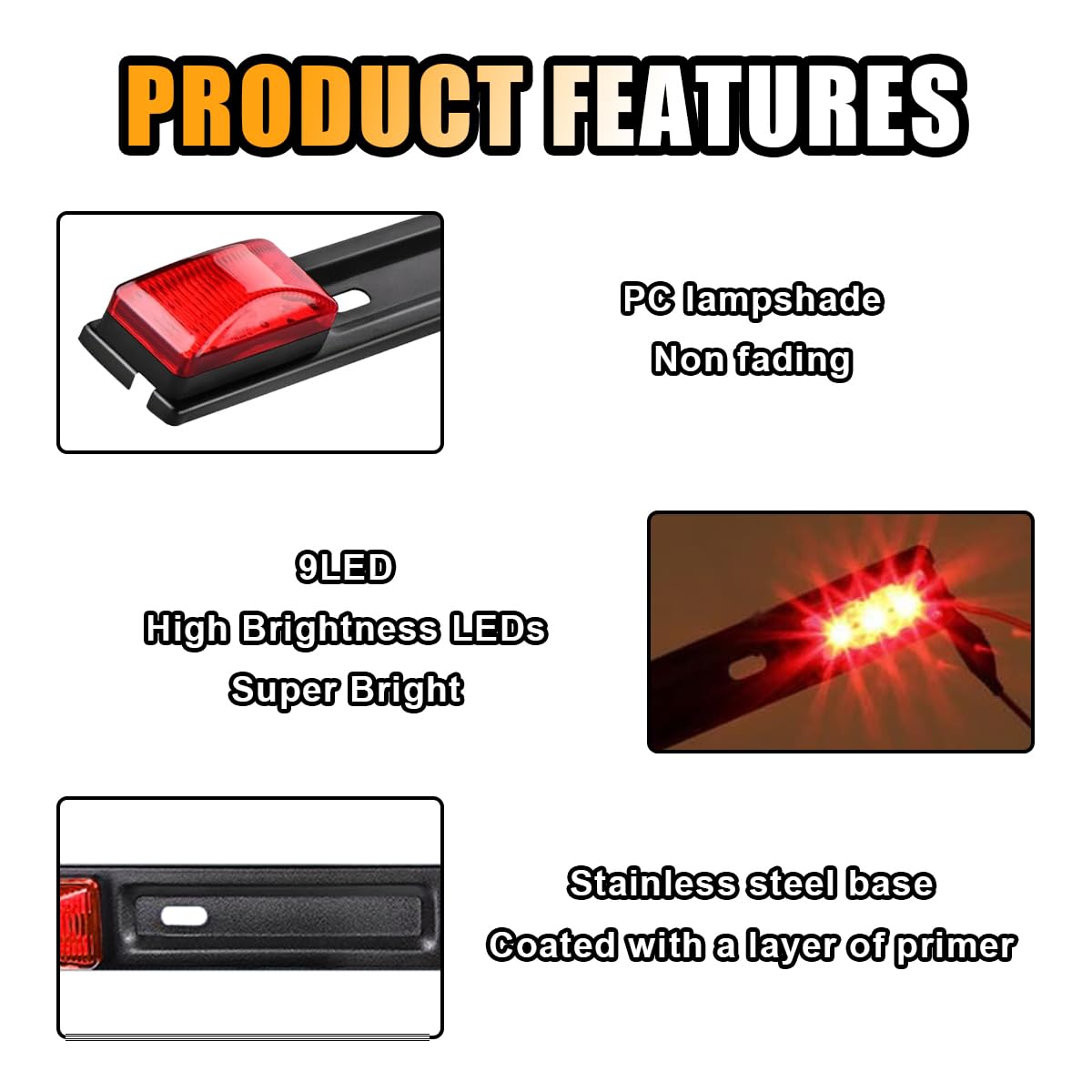 Glsowee Car Trailer Tail Light Bar, 3-Light 9 Led Gap Identification Marker Light Strip With Stainless Steel Bracket, Identifica