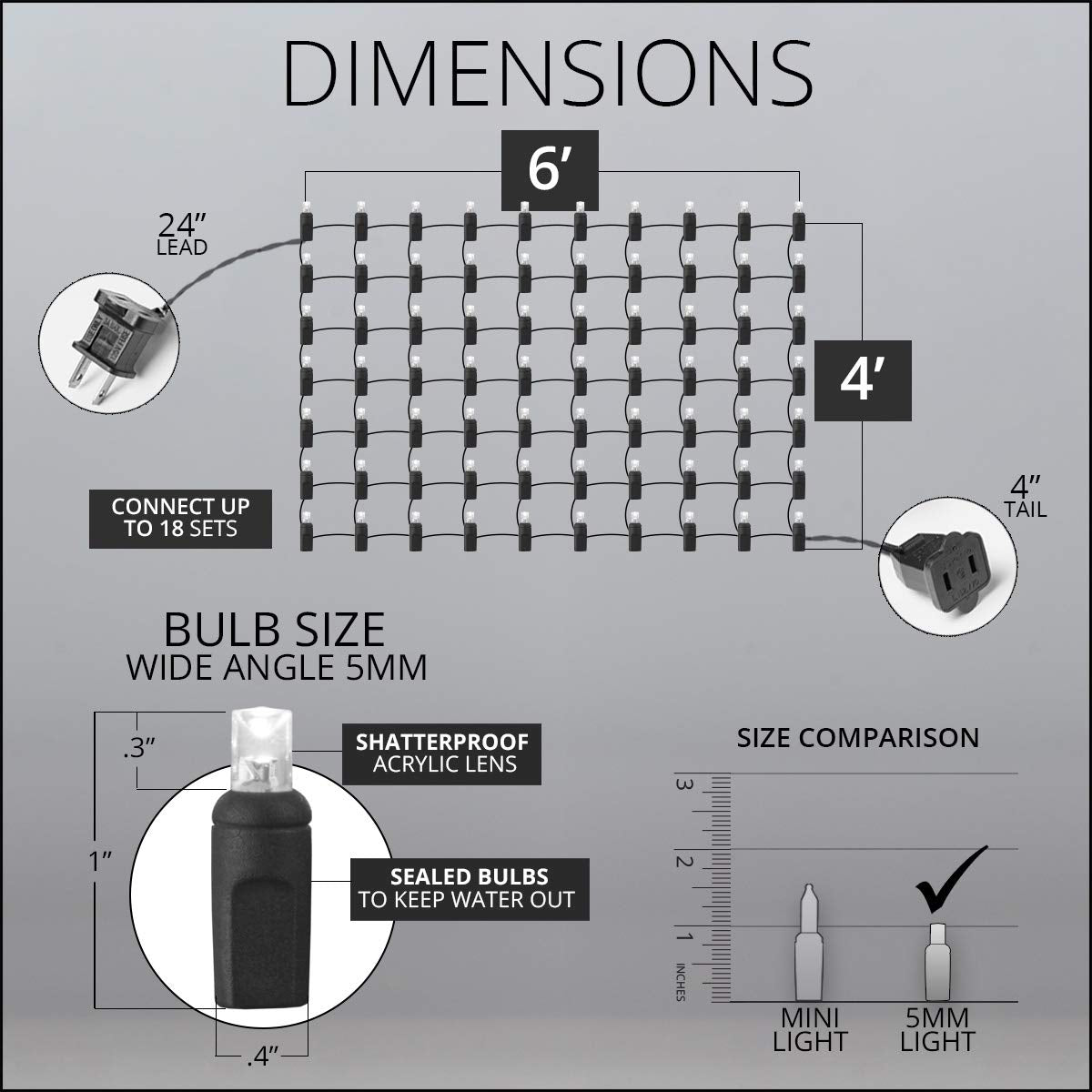 Wintergreen Lighting LED Net Lights, 4 x 6 ft, 5mm, Blue/Green, Set of 100, Outdoor Decorative Christmas Lights