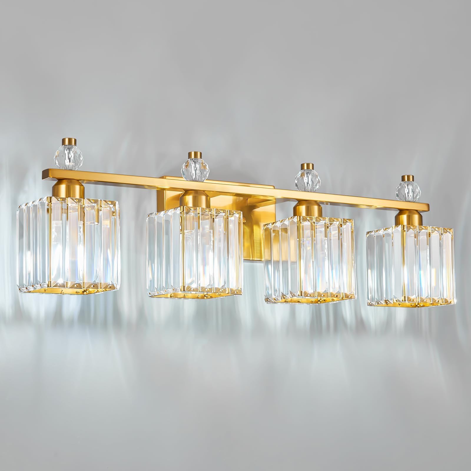 FDPBY 4-Light Modern Crystal Vanity Lights Gold Metal Bathroom Fixture Model 290