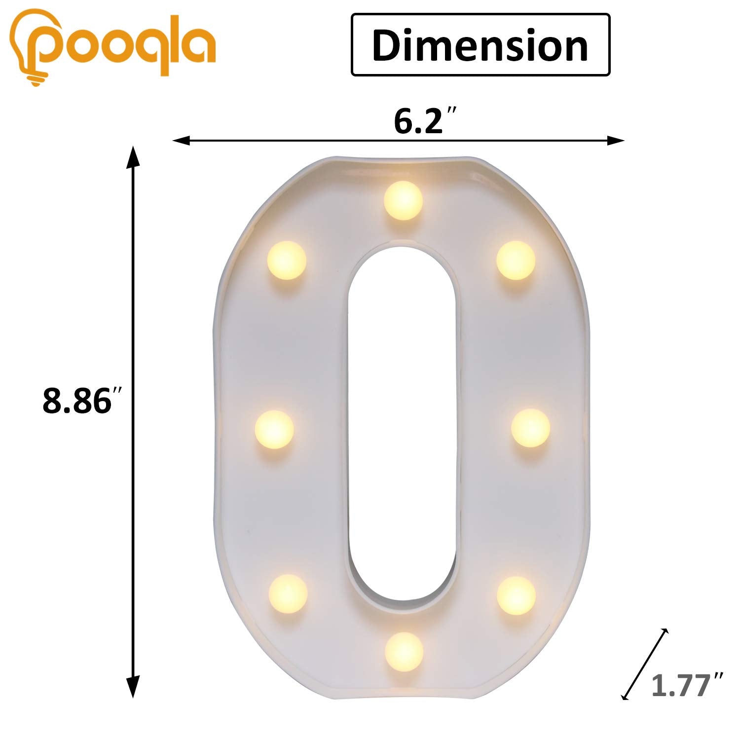Pooqla Decorative LED Number Lights Sign, Warm White Plastic Marquee, Battery Operated, Number 0