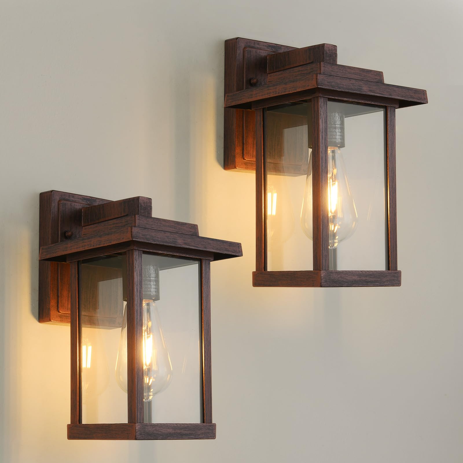 Smeike Outdoor Wall Sconce  Outside Porch Light Fixtures  Anti-Rust Exterior Wall Lights in Brown Finish with Clear Glass for Garage Doorway Entryway  2 Pack