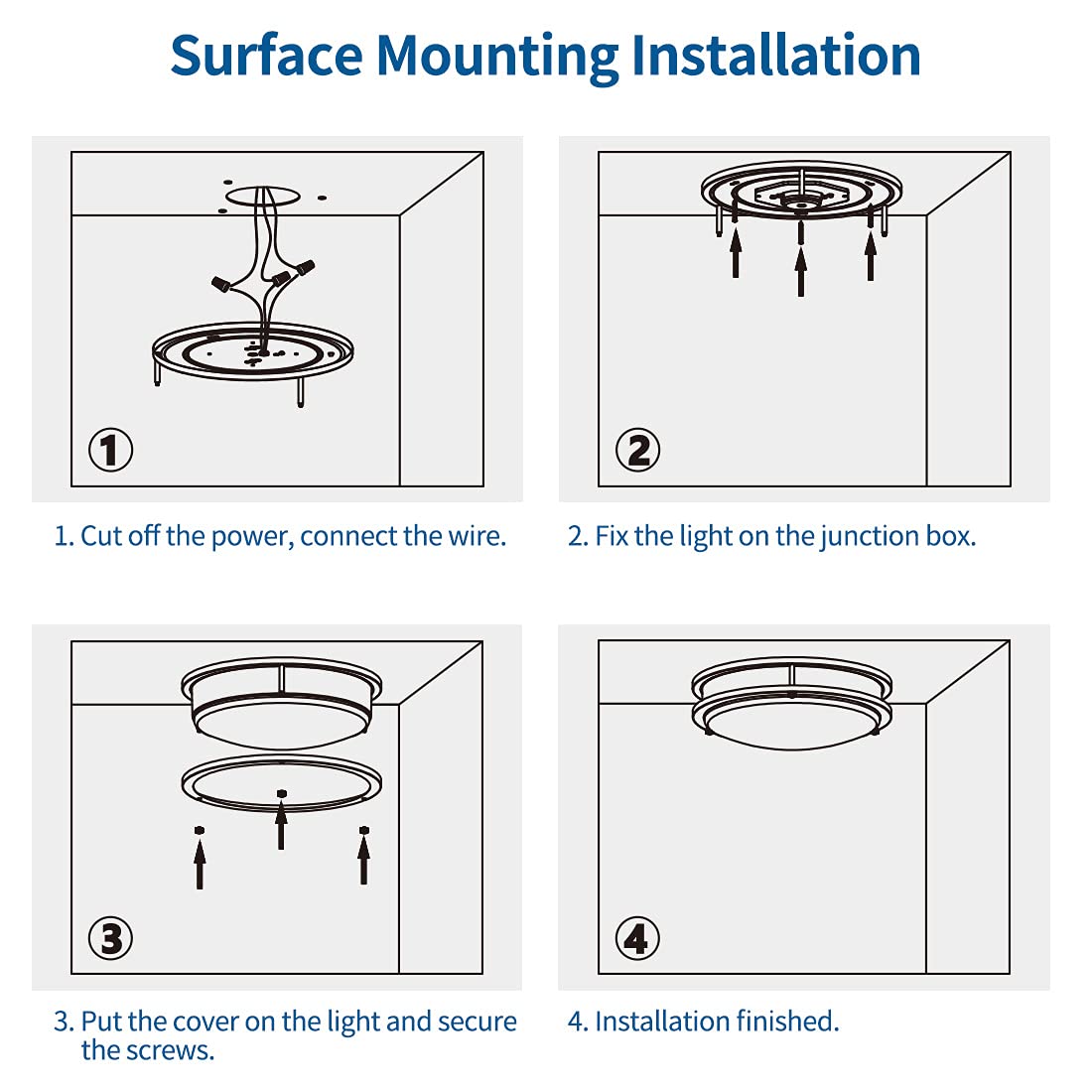Dakason 2Pack Led Flush Mount Ceiling Light Fixture 10” 15W, On/Off Switch To Select 3000K/4000K/5000K, Dimmable Ceiling Lamp For Kitchen, Hallway, Stairwell, Bathroom