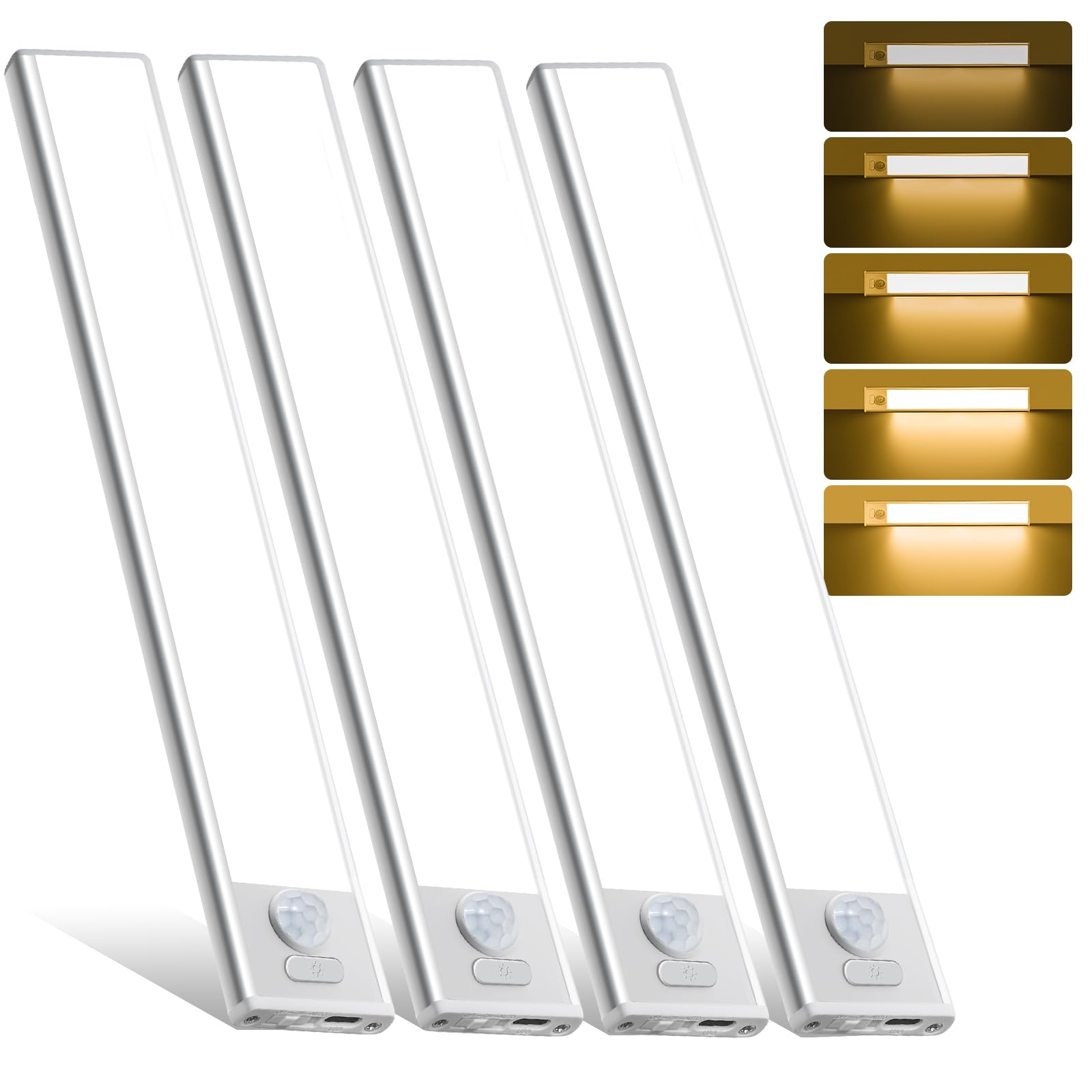12inch Under Cabinet Lighting, 4 Pack Rechargeable Motion Sensor Light Indoor, Wireless Dimmable Magnetic Closet Lights, 50 LED 