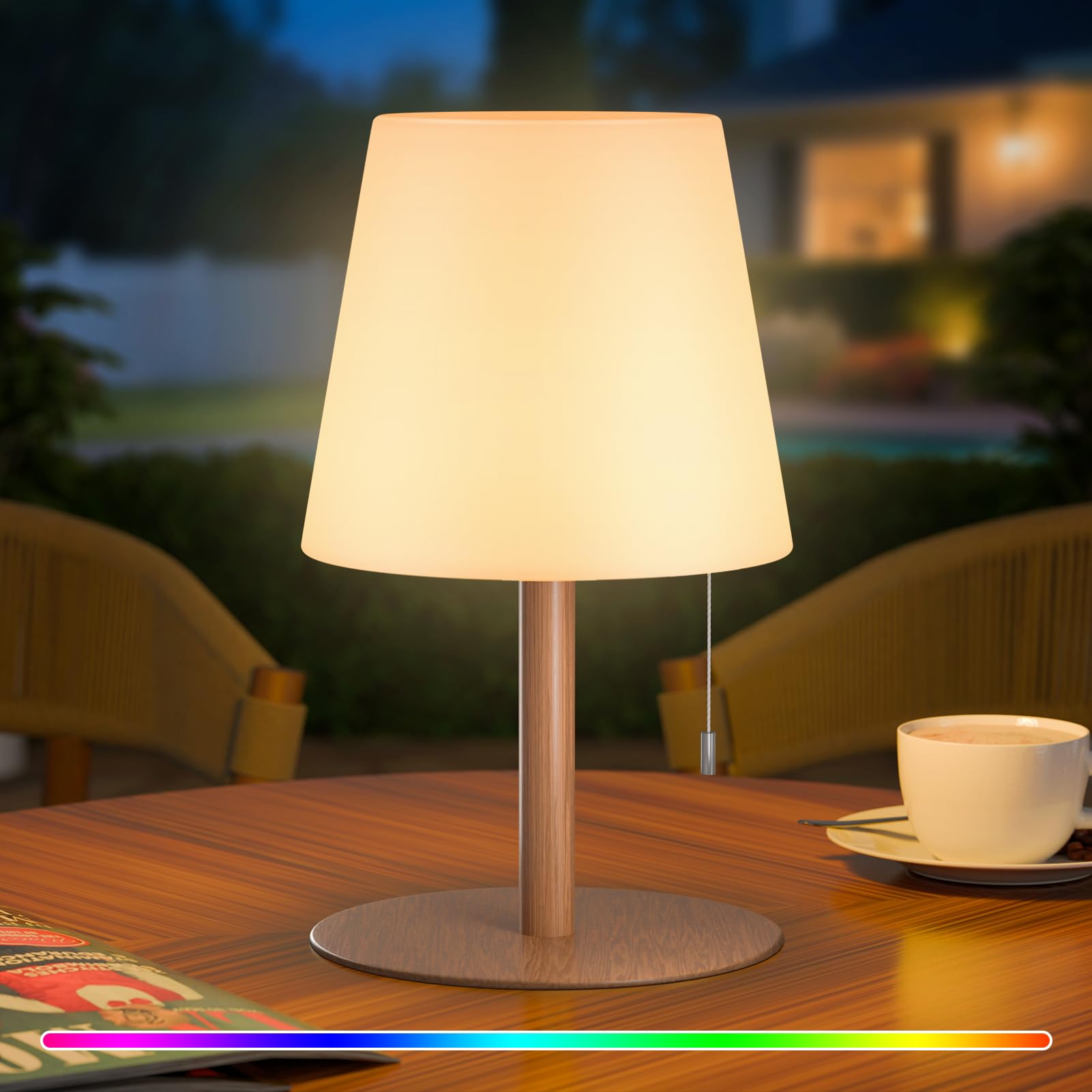 uuffoo Shower Lamp Waterproof Warm White & RGB Shower Light Dimmable LED Rechargeable Table Lamp Cordless Outdoor Lamps Portable for Indoor Outdoor Bathroom Home Patio H9.8in D6.3in (Wood Grain)
