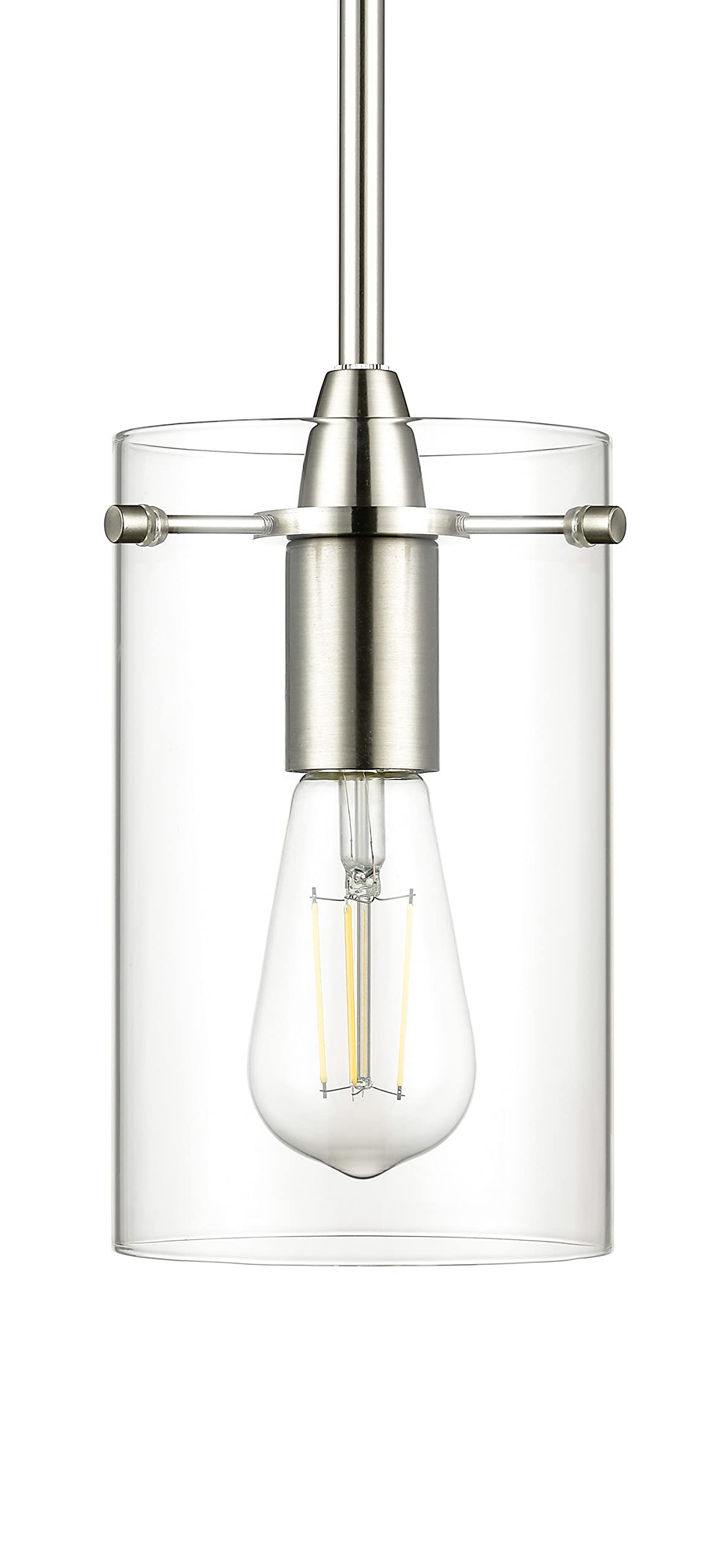 Linea di Liara Effimero Pendant Light Fixtures, Medium, Brushed Nickel, Metal, Model LL-P313-BN, Clear Glass Shade