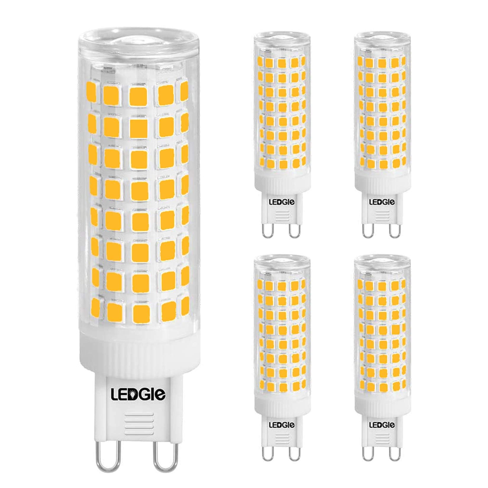 LEDGLE 5Pcs G9 LED Bulb 10W(100W Halogen Equivalent), 100LEDs 900LM 3000K Warm White Light for Ceramic G9 Bi Pin Base, Suit for 