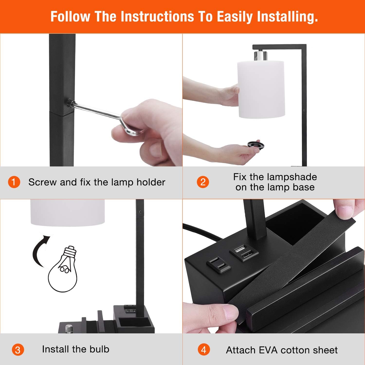 Dimmable Bedside Table Lamp with Dual USB Ports & AC Outlet, Adjustable Brightness & Color Temperature, Phone Holder & Pen Slot