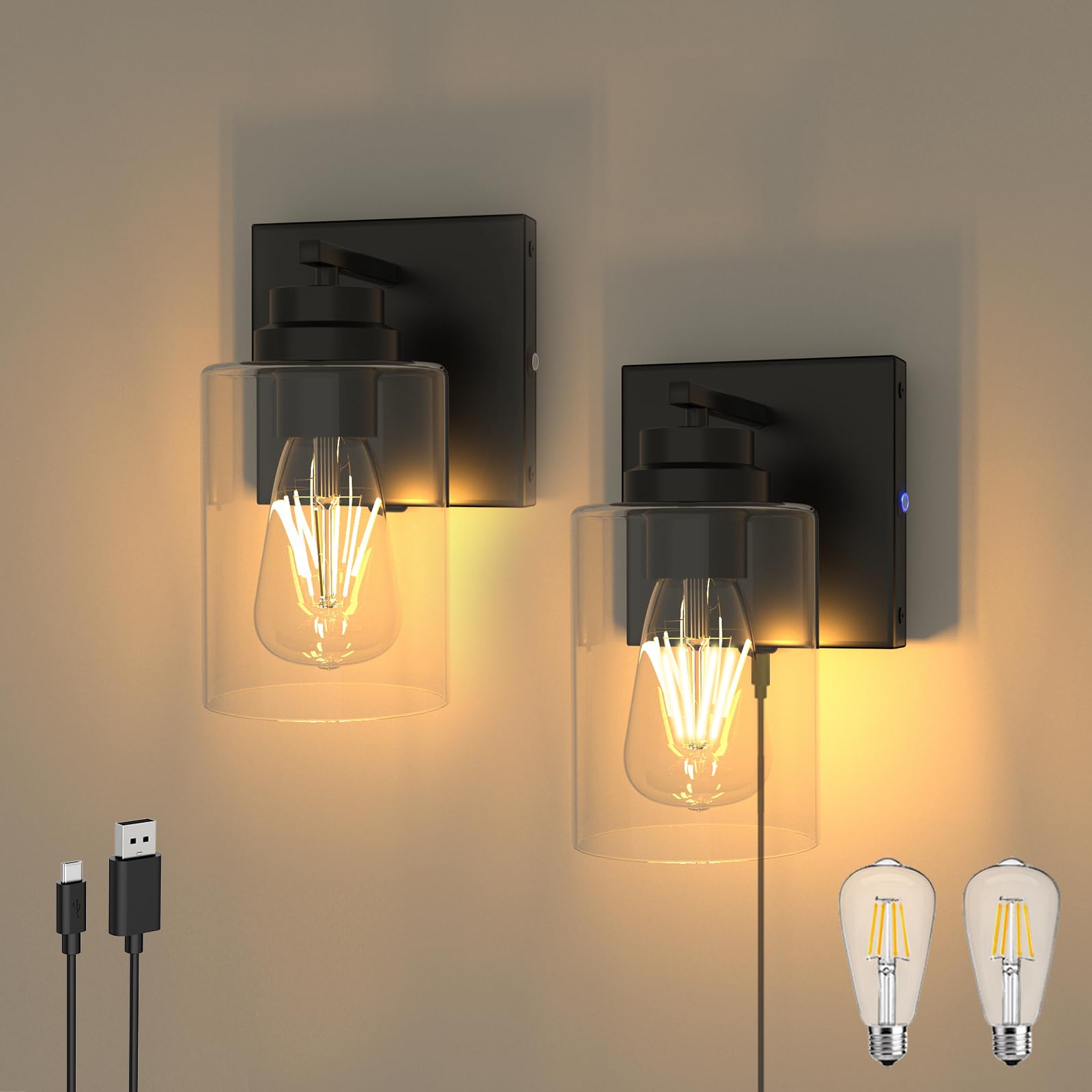 Thyfenno Dimmable Battery Operated Wall Sconce Set Of Two, Rechargeable Wall Lamp No Wired Required, Easy Install Cordless Wall