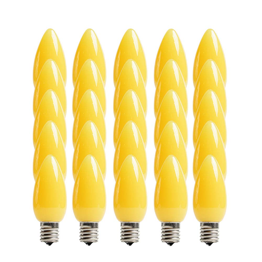 EZLS C9 Yellow Opaque SMD LED Bulbs - Box of 25 Smooth Yellow Retro C9 Replacement Bulbs