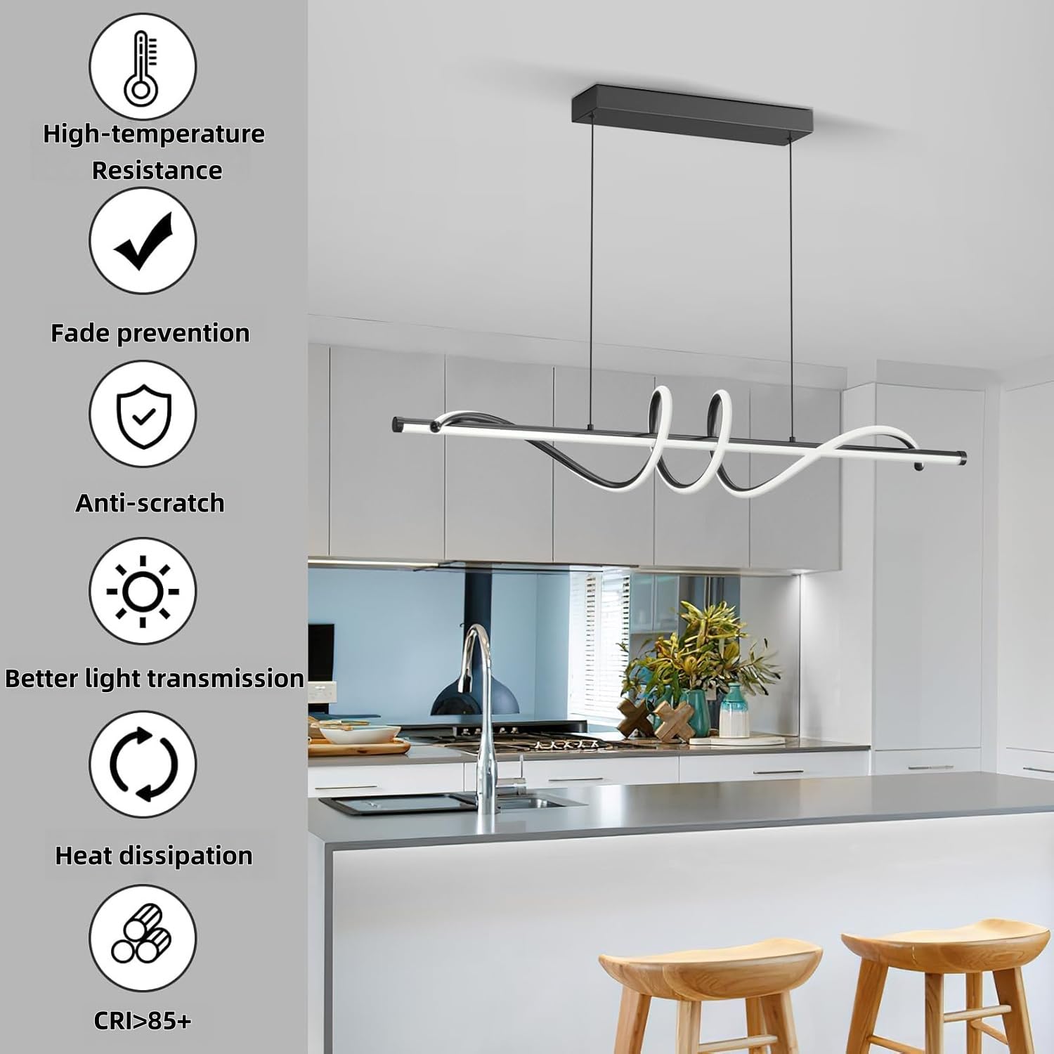 Zihoi LED Pendant Light, Dimmable with Remote Control, 3000K-6000K, 47in, Black, Metal, Model LX