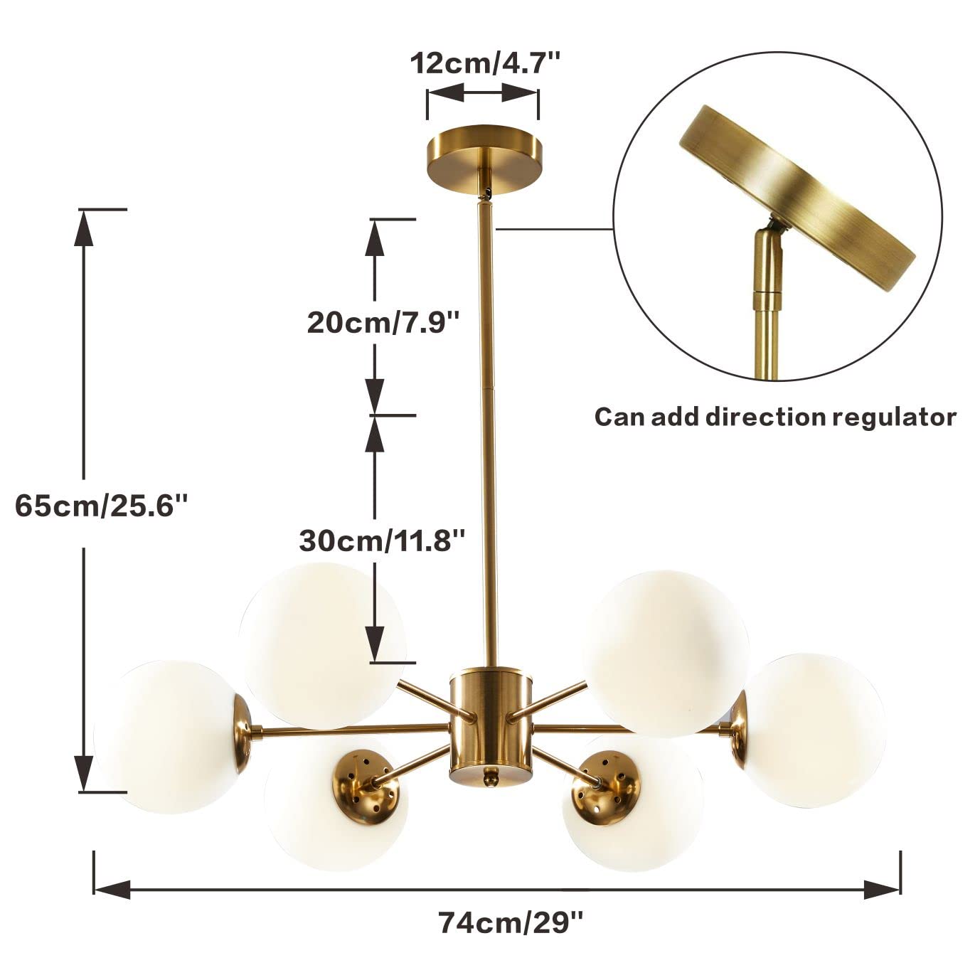 KCO 6-Light Globe Sputnik Chandelier, Modern Gold & White, Metal Fixture, Model L1085-6-Head