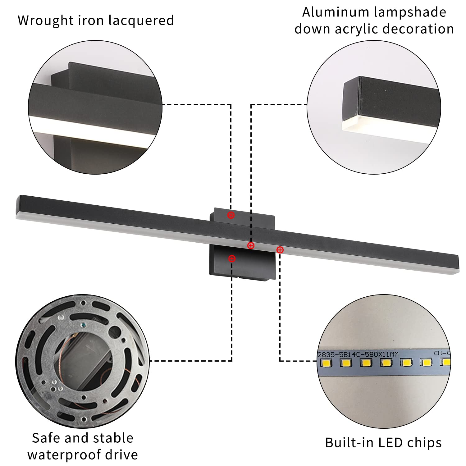 Joossnwell Black Vanity Light Fixtures, Industrial Aluminum LED Sconce, 35.4 inch, 22W, 6000K, Model 7560
