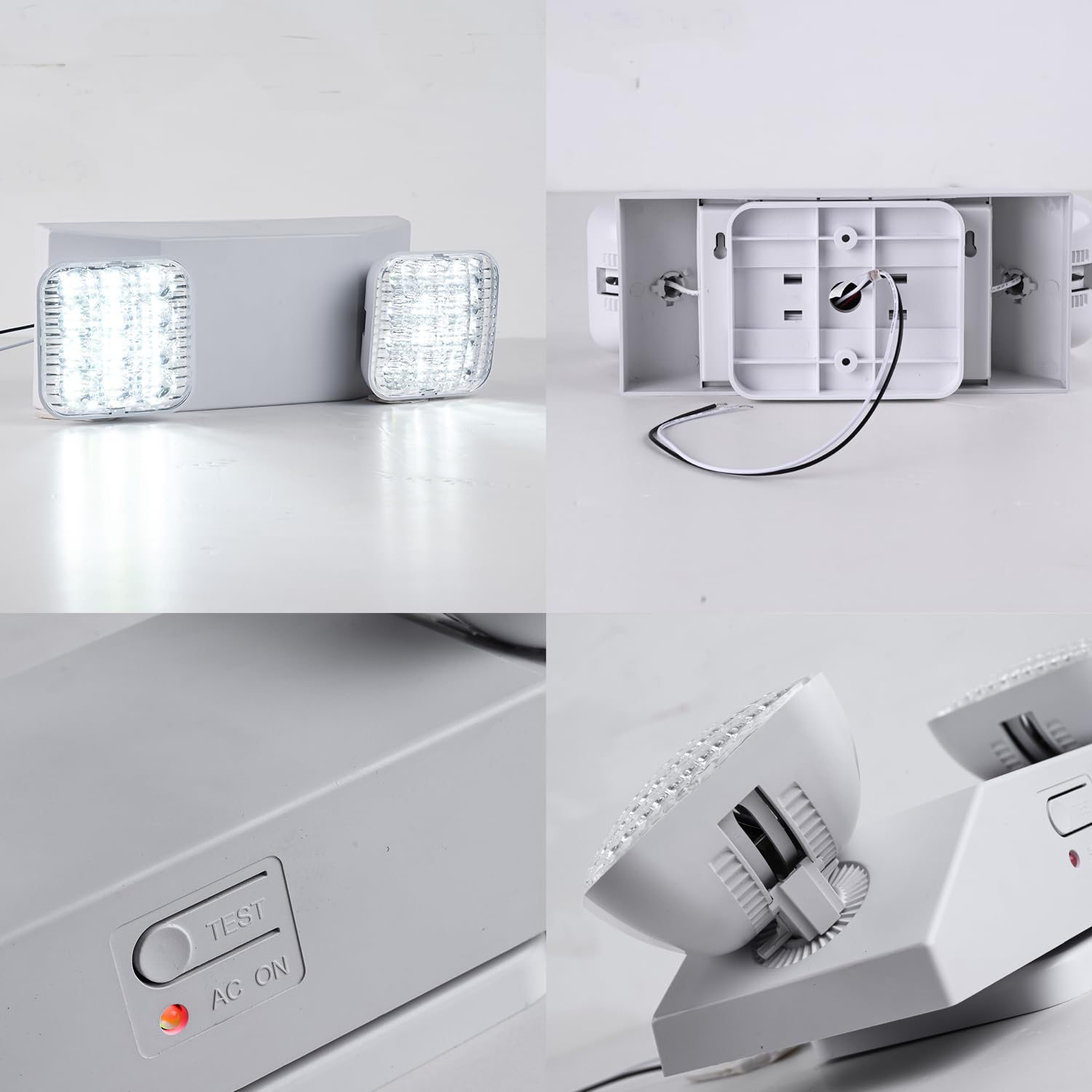 Apmeetlux LED Emergency Light, 300lm Battery Backup, Hardwired, Square Design, White, Model EMGU2508-SW