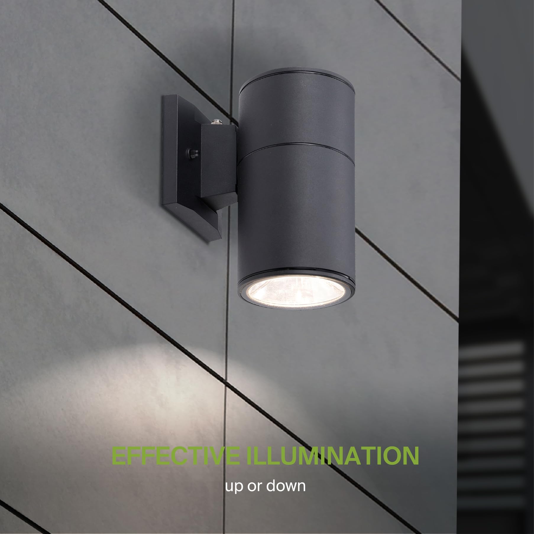 Asd 1-Way Round Cylinder Wall Light Fixture, Photocell, 60W E26, Waterproof, Black, Model A-Oclr-1Apc-Bk