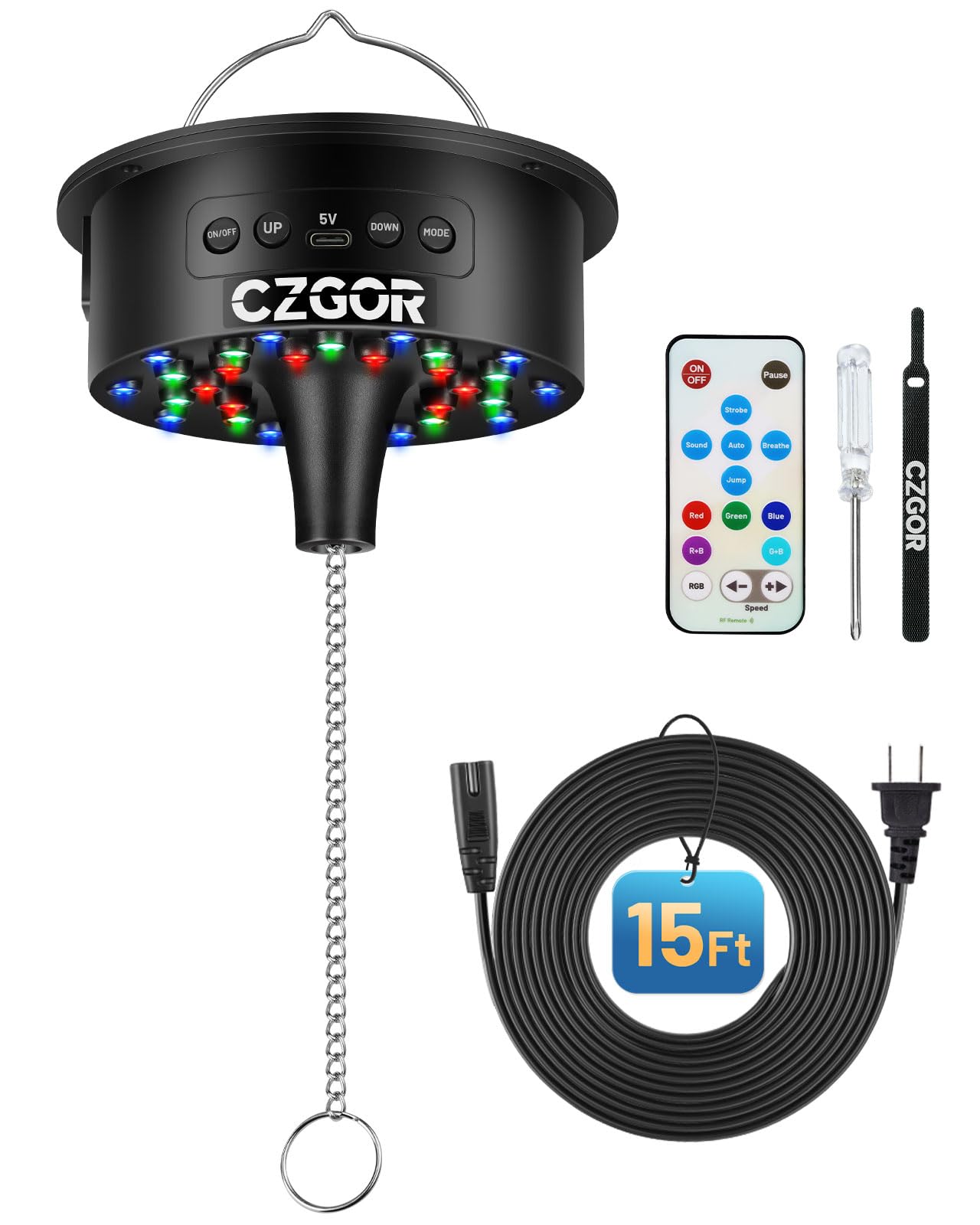 Disco Ball Motor with Remote, 3-15 RPM Rotating Adjustable Speed Spinner with Light, 15ft Detachable Power Cable/Battery/USB-C P