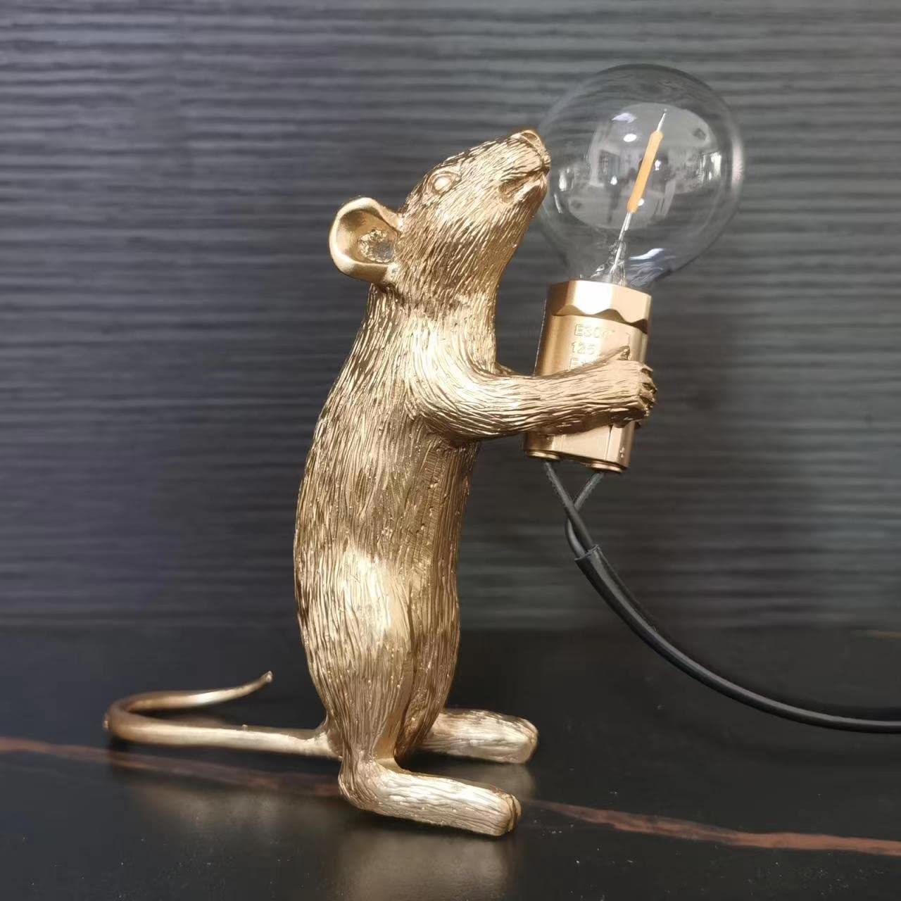 Nordiem Modern Cute Led Resin Animal Mouse Table Lamp Art Mouse Children'S Bedside Gift Desk Lights Small Mini Mice Lamp(Gold St