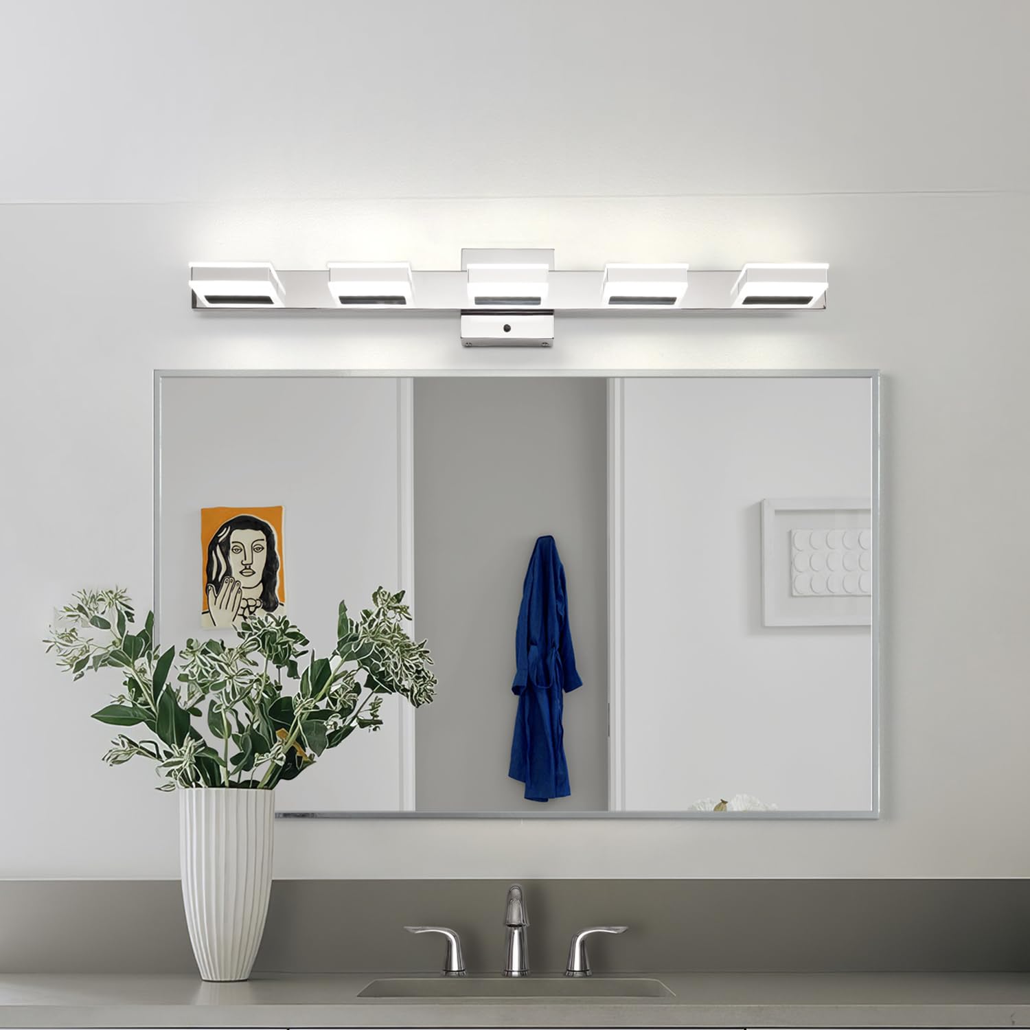 Mirrea 32" Chrome 5-Light Vanity Lights - Adjustable Cct Led Bathroom Lighting Fixture