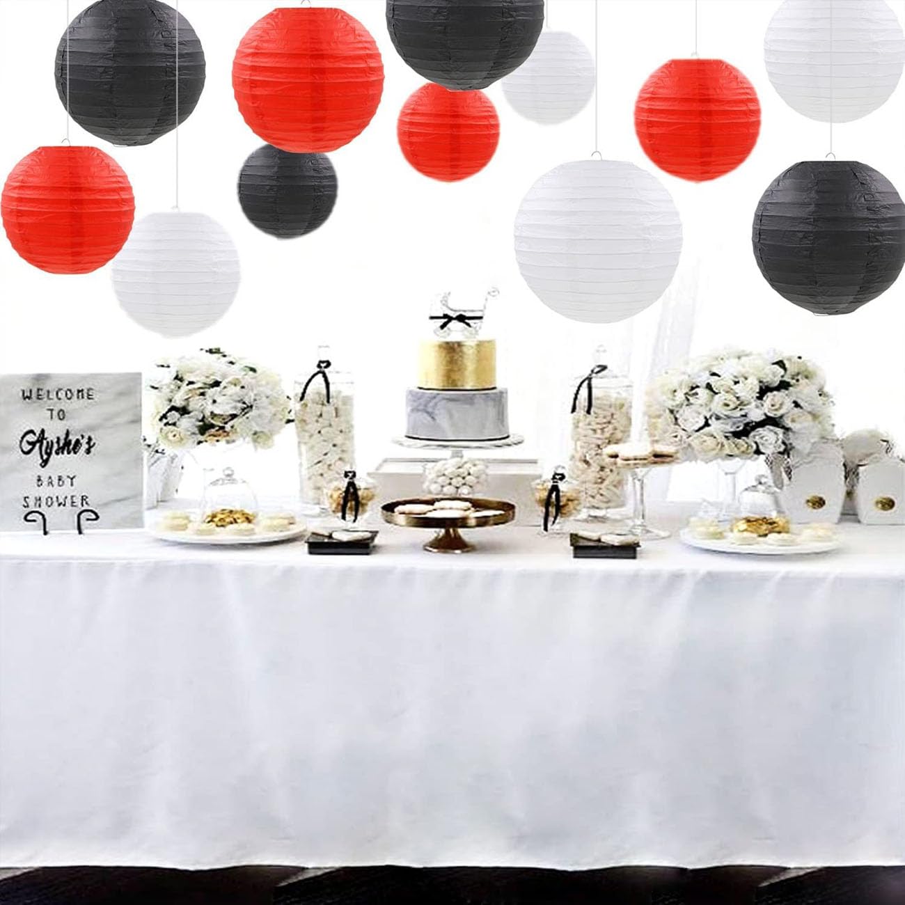 Siprkaict Paper Lanterns Party Decorations,12Pcs Red Black White Hanging Paper Lantern For Birthday Party Decoration