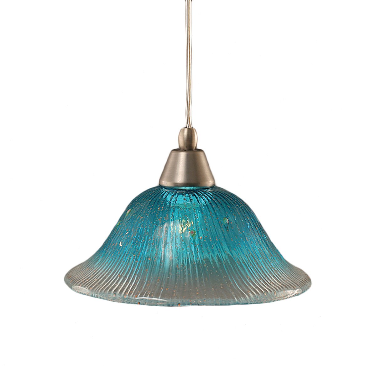 Toltech Lighting 22-Bn-438 10-Inch Cord Mini-Pendant Light Brushed Nickel Finish With Teal Crystal Glass