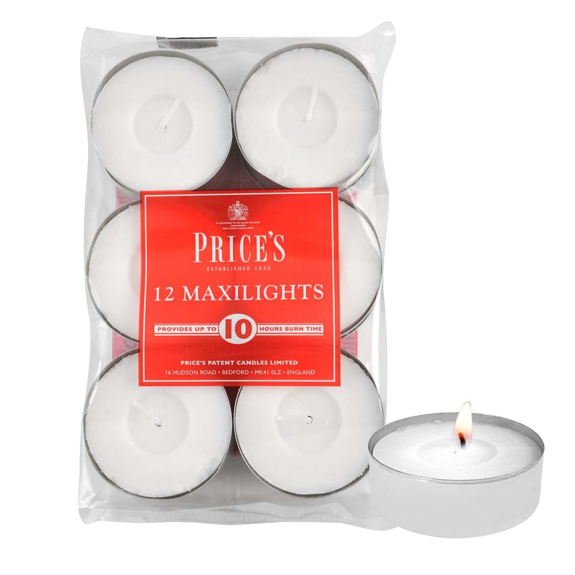 Prices - Maxi Tealights - Pack of 12 - Unscented - 10 Hour Burn Time - Quality White Wax