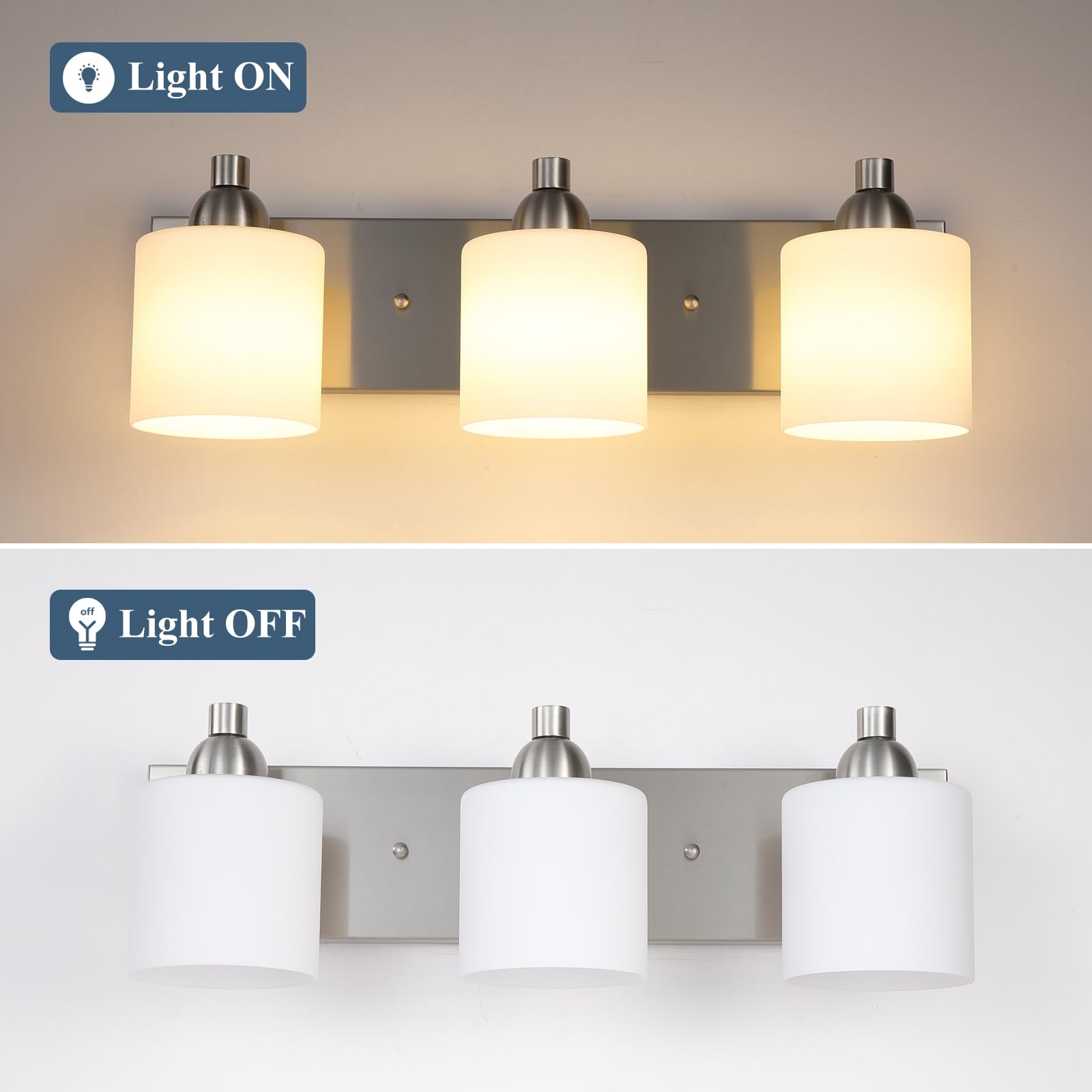 Mecgirn Stainless Steel Milk Glass Bathroom Vanity Light Over Mirror  3 Light Brushed Nickel Bathroom Light Fixtures With Frosted Glass  Modern Vanity Lighting Wall Mount