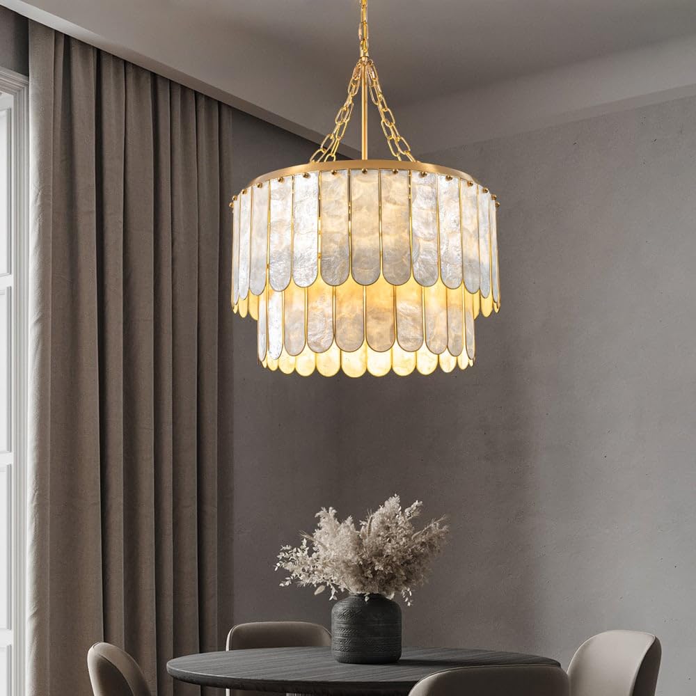 Weibath 5-Light Chandelier, 2-Tiered Faceted Design, Modern Gold Pendant Lighting, Model 40994924 for Dining Room