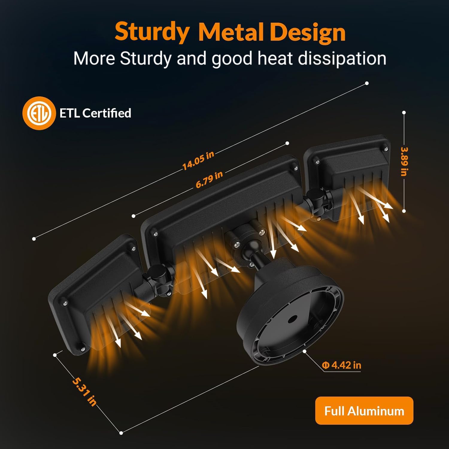 LEPOWER 3500LM LED Flood Light Outdoor, Switch Controlled LED Security Light, 35W Exterior Lights with 3 Adjustable Heads, 5500K